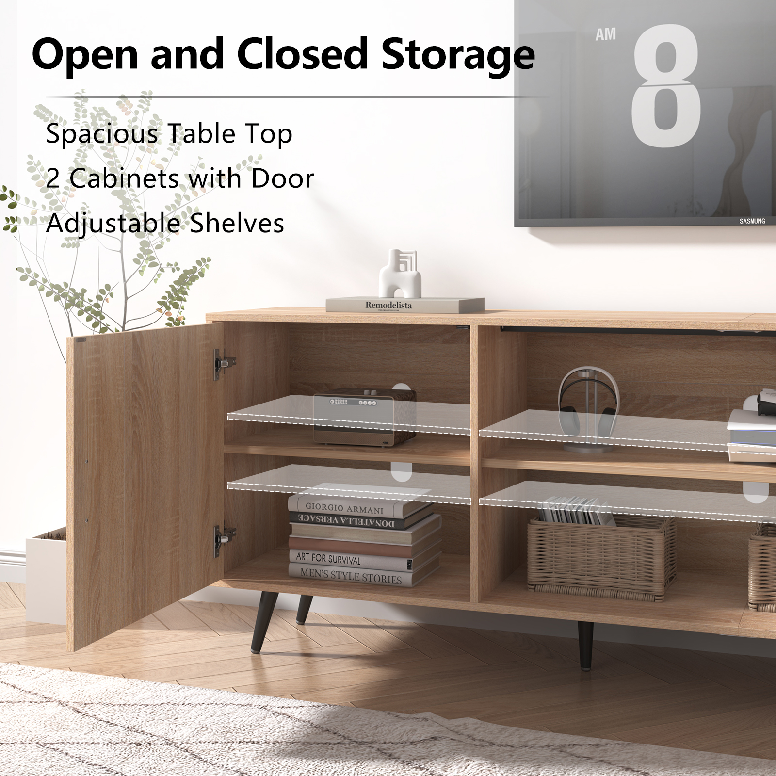 ChVans 70 Inch Mid Century Modern TV Stand for TVs up to 75 inches, Wood TV Stand with Storage, Entertainment Center for Living Room Bedroom, TV Media Console