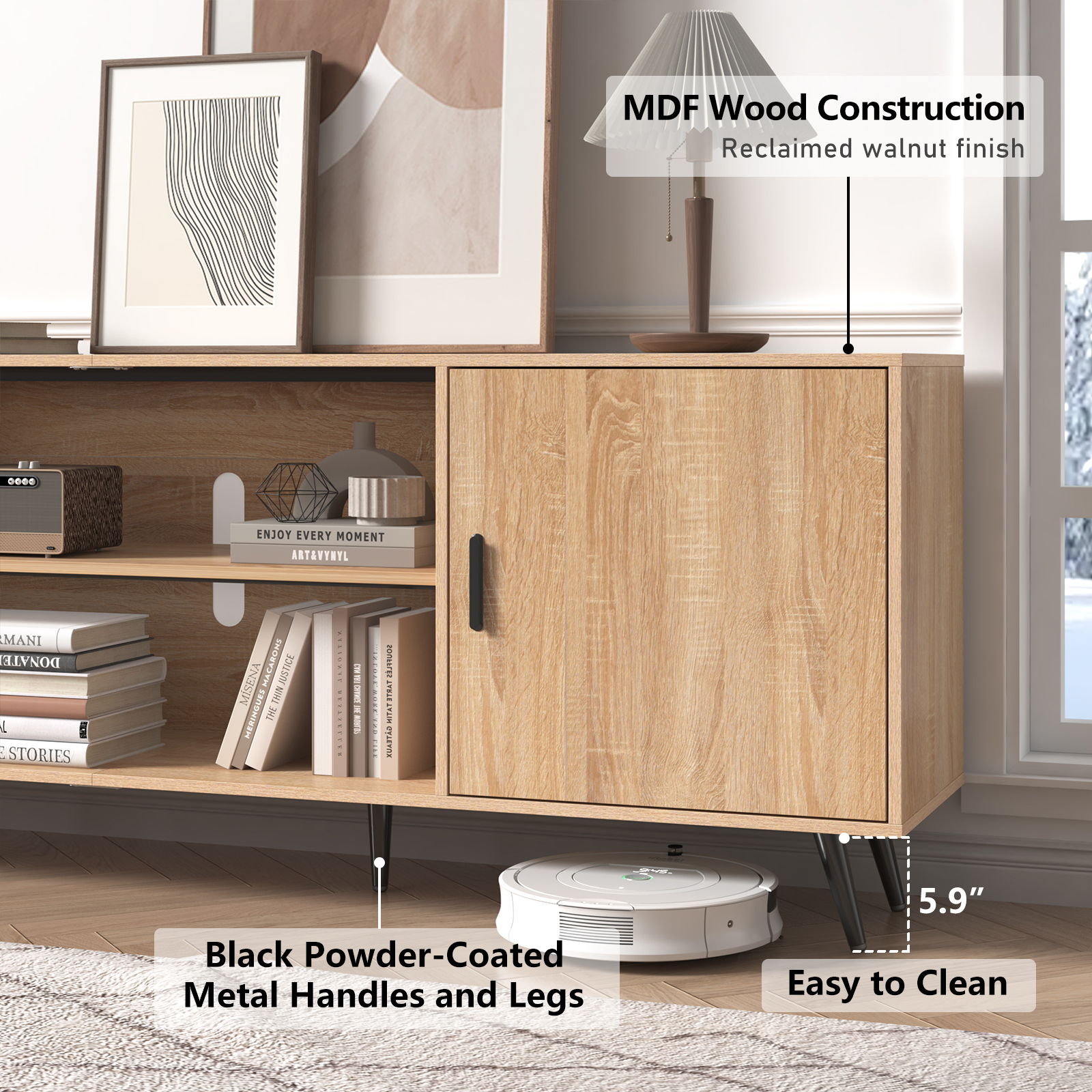 ChVans 70 Inch Mid Century Modern TV Stand for TVs up to 75 inches, Wood TV Stand with Storage, Entertainment Center for Living Room Bedroom, TV Media Console