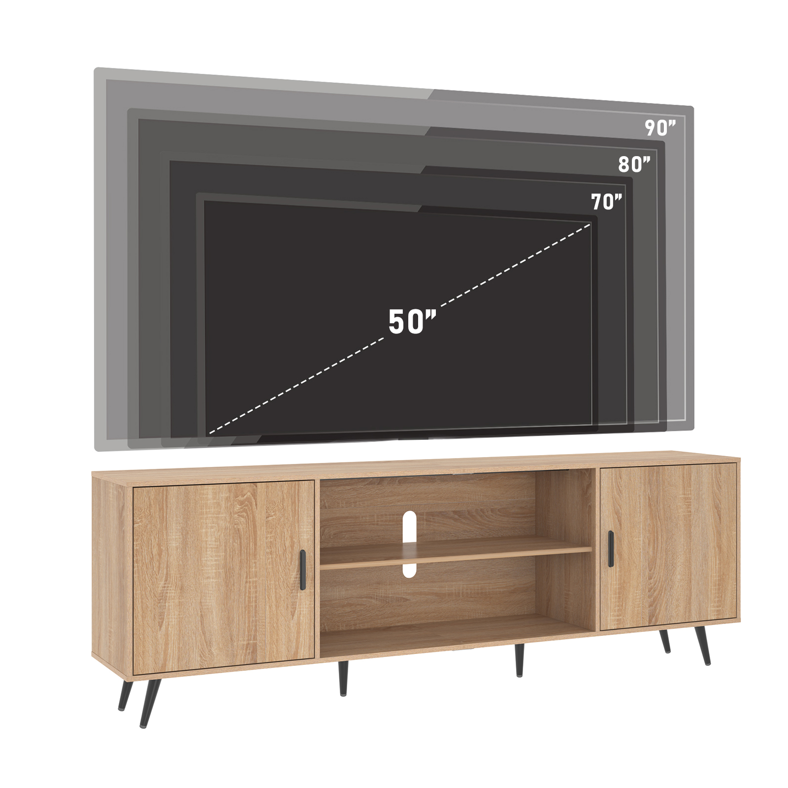 ChVans 70 Inch Mid Century Modern TV Stand for TVs up to 75 inches, Wood TV Stand with Storage, Entertainment Center for Living Room Bedroom, TV Media Console