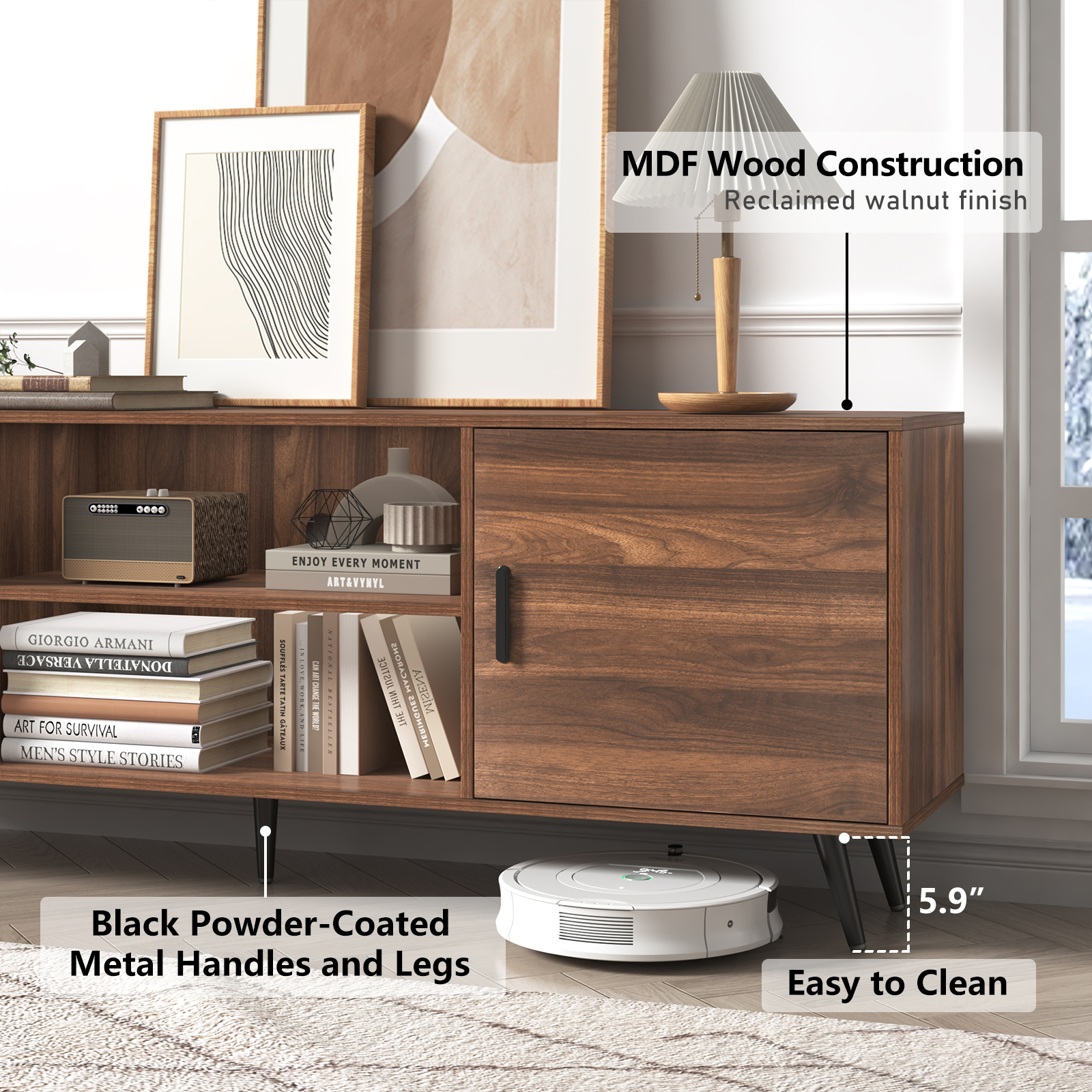 ChVans 70 Inch Mid Century Modern TV Stand for TVs up to 75 inches, Wood TV Stand with Storage, Entertainment Center for Living Room Bedroom, TV Media Console