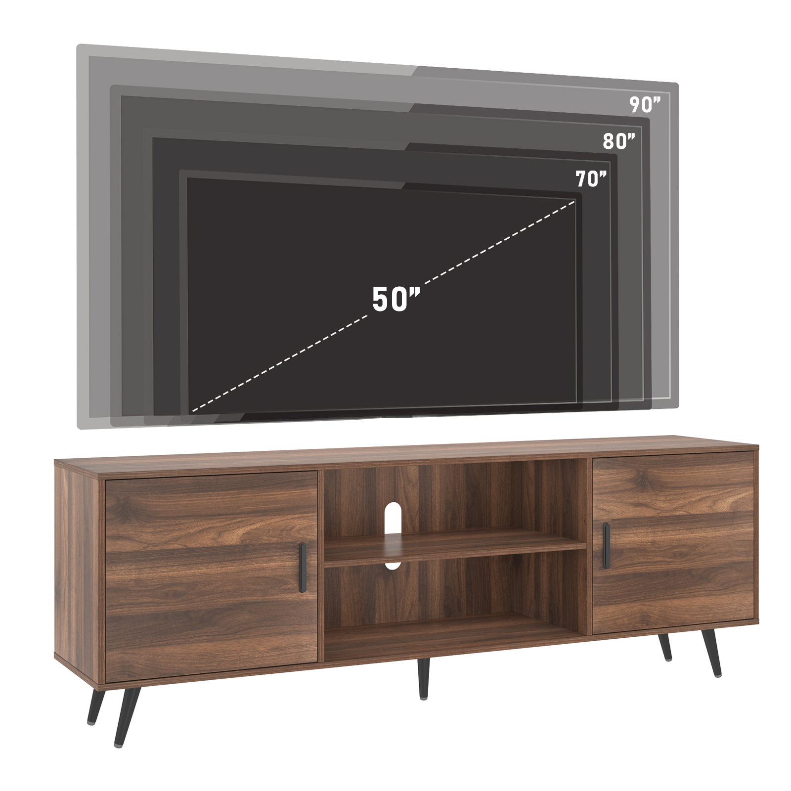 ChVans 70 Inch Mid Century Modern TV Stand for TVs up to 75 inches, Wood TV Stand with Storage, Entertainment Center for Living Room Bedroom, TV Media Console