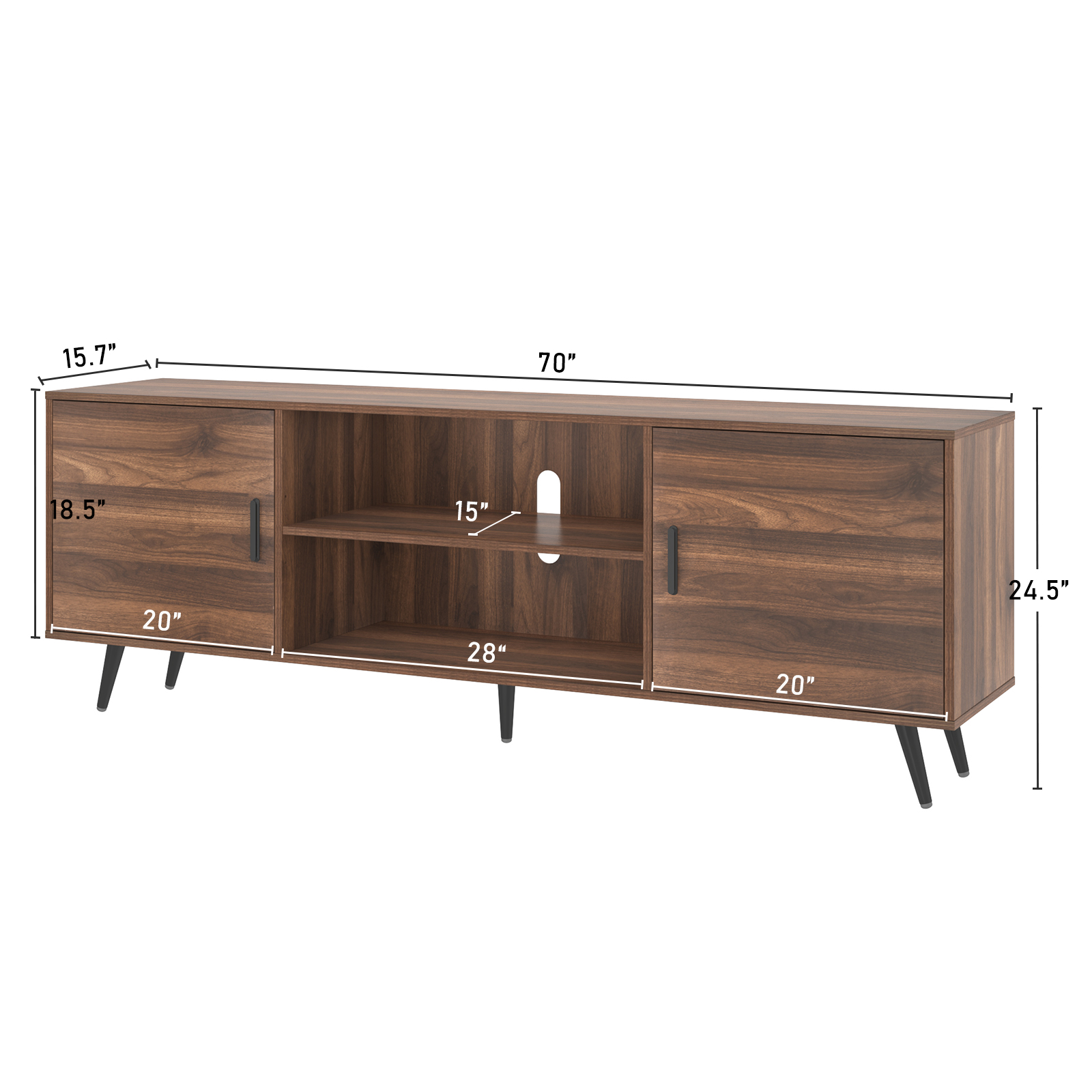 ChVans 70 Inch Mid Century Modern TV Stand for TVs up to 75 inches, Wood TV Stand with Storage, Entertainment Center for Living Room Bedroom, TV Media Console