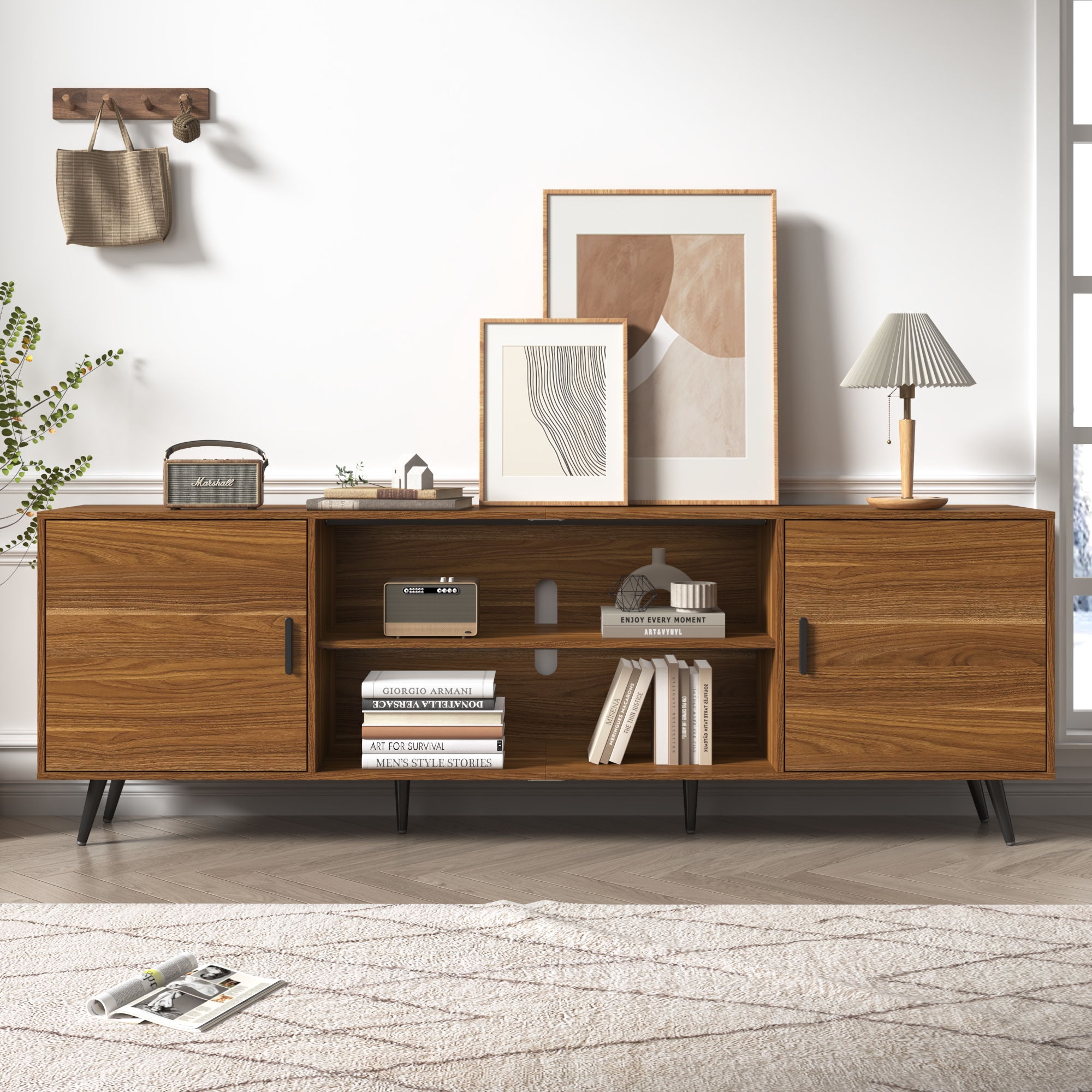 ChVans 70 Inch Mid Century Modern TV Stand for TVs up to 75 inches, Wood TV Stand with Storage, Entertainment Center for Living Room Bedroom, TV Media Console