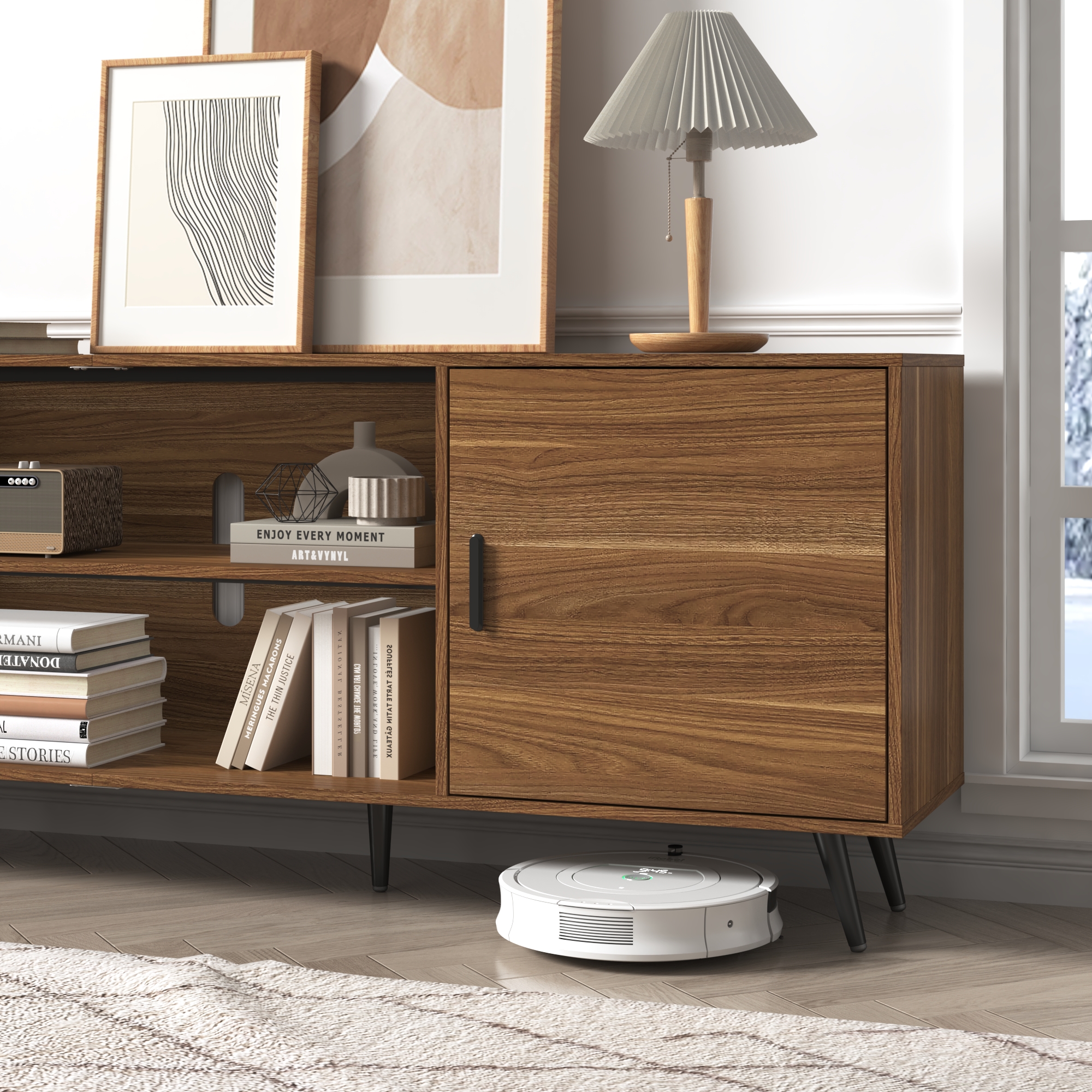 ChVans 70 Inch Mid Century Modern TV Stand for TVs up to 75 inches, Wood TV Stand with Storage, Entertainment Center for Living Room Bedroom, TV Media Console