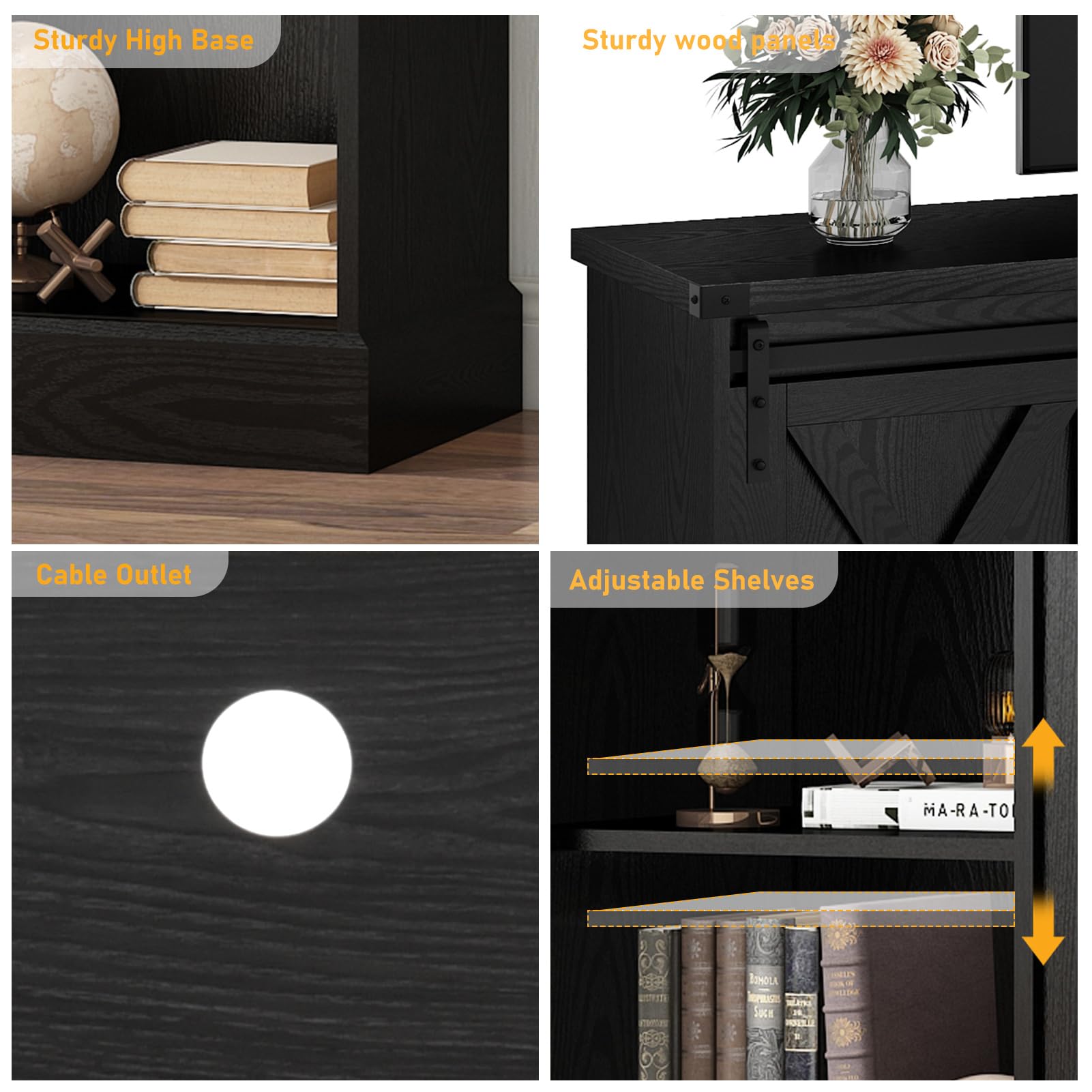 Chvans Farmhouse TV Stand for up 80" TVs/36" Fireplace, 70" Large Entertainment Center Console Table with Barn Door/Adjustable Shevles