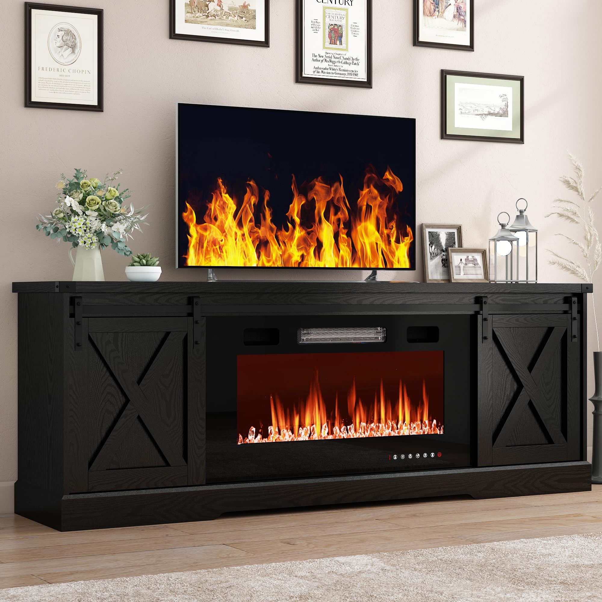 Chvans 70” Fireplace TV Stand with 36" Fireplace for up 80" TVs