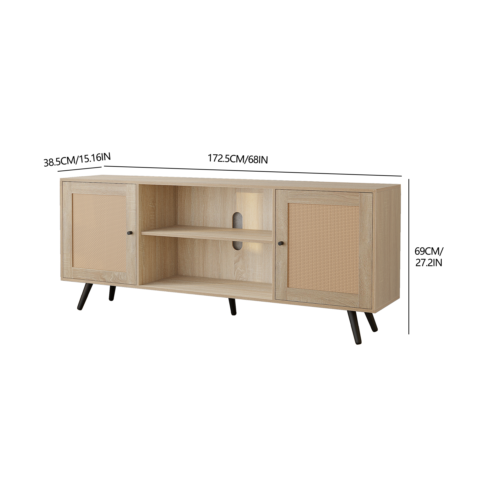 ChVans Rattan 68" TV Stand Media Console up to 75 inch TV, Mid Century Modern Entertainment Center Large Boho elevision Stand for Living Room