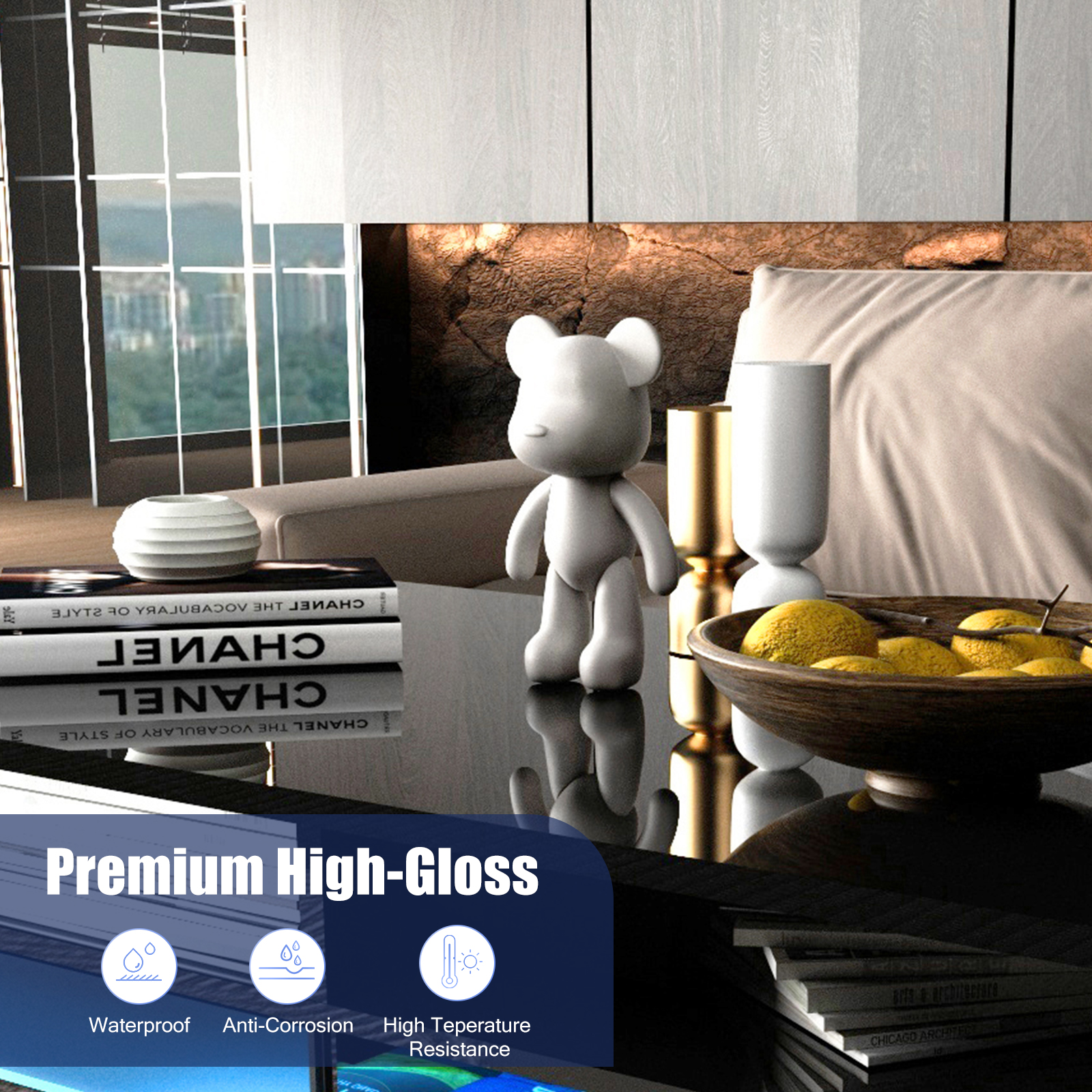 ChVans Modern LED Coffee Table w/ 2 Big Storage Drawers,High Glossy 2-Tier White Coffee Table w/ 60000-Color LED Lights,App Control,Rectangle Center Table w/Open Shelf for Living Room Bedroom