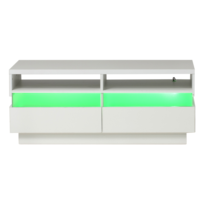 ChVans Modern LED Coffee Table w/ 2 Big Storage Drawers,High Glossy 2-Tier White Coffee Table w/ 60000-Color LED Lights,App Control,Rectangle Center Table w/Open Shelf for Living Room Bedroom
