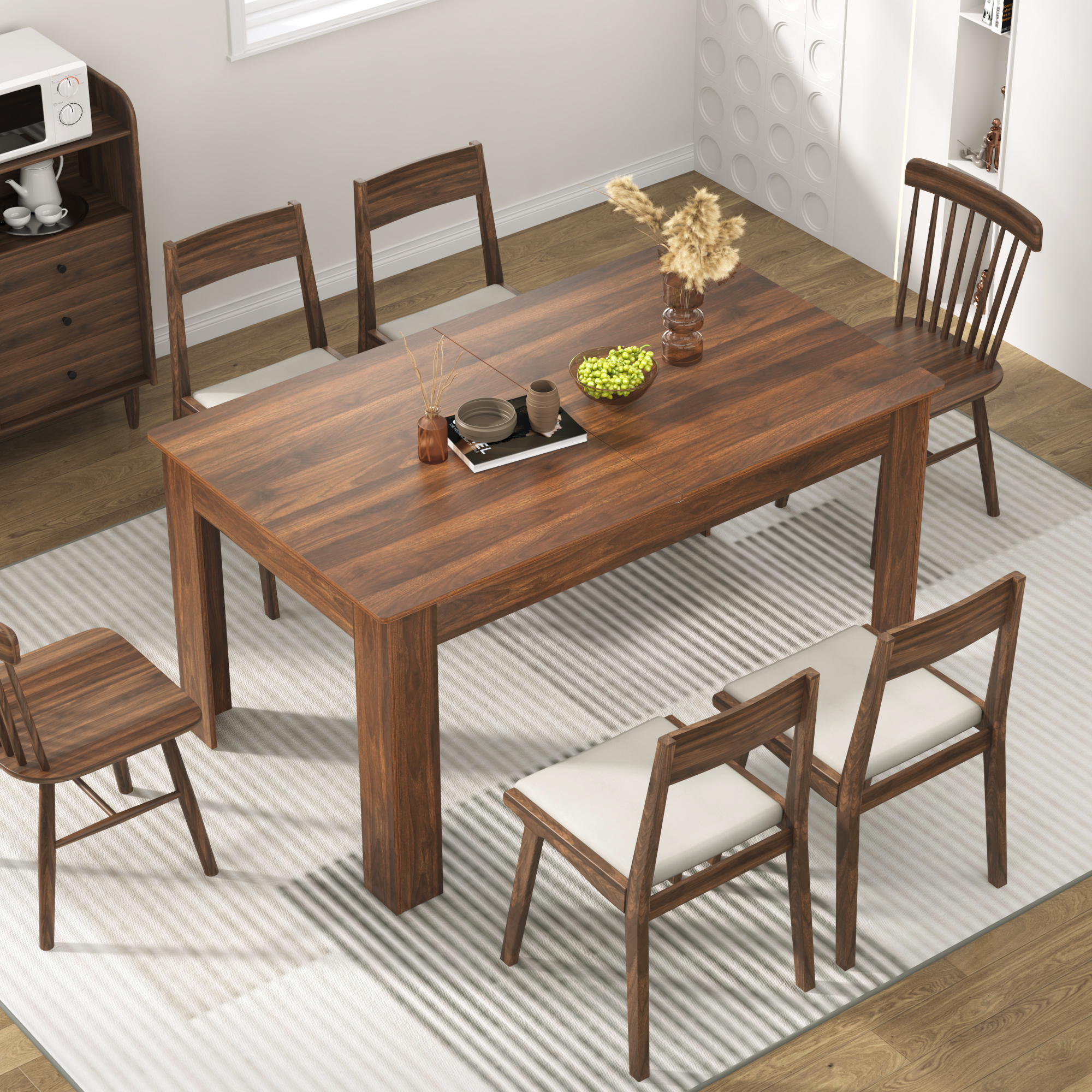 ChVans Large Mobile Extendable Dining Table for 6-10, Modern Wood Kitchen Table Rectangular Table for Dining Room, Living Room