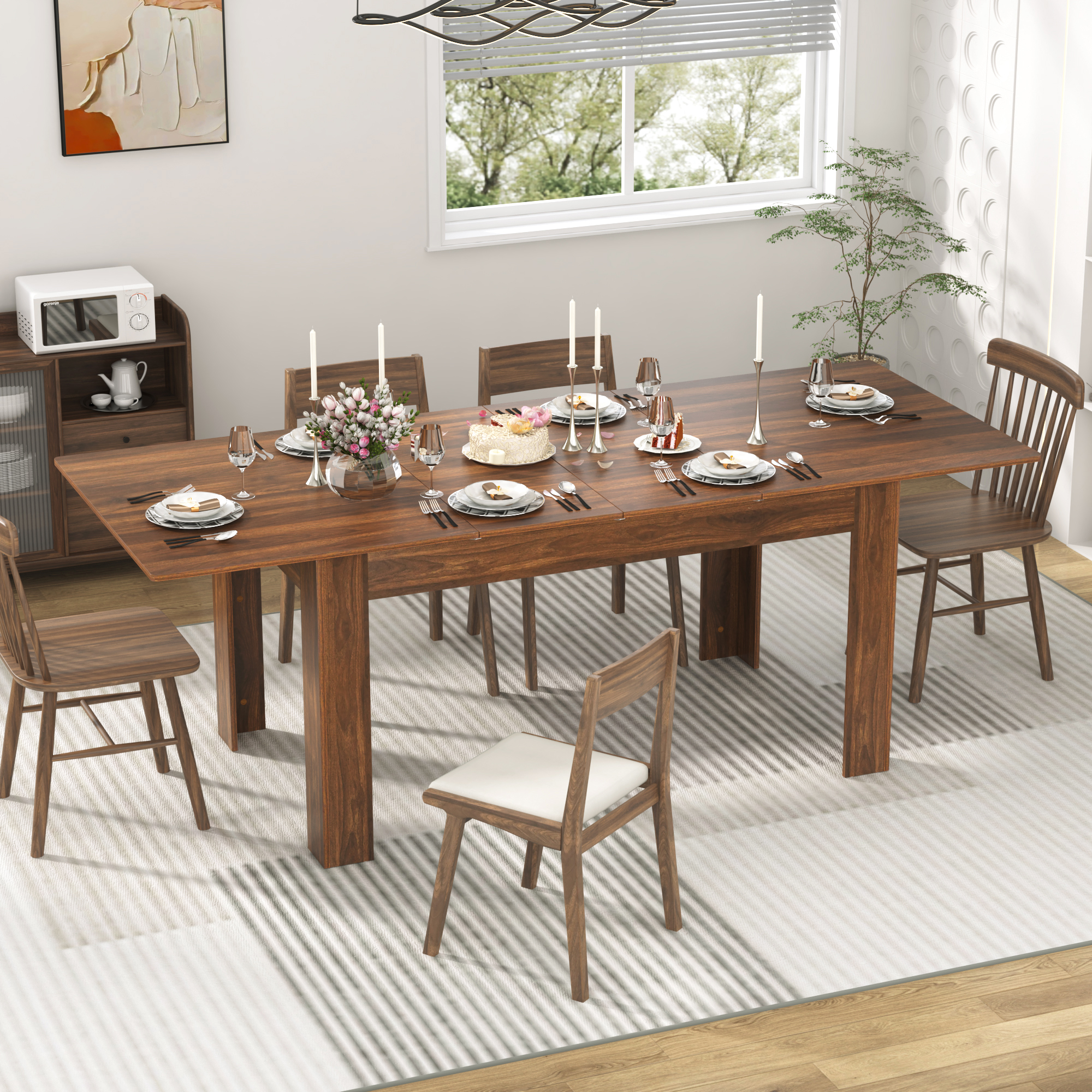 ChVans Large Mobile Extendable Dining Table for 6-10, Modern Wood Kitchen Table Rectangular Table for Dining Room, Living Room