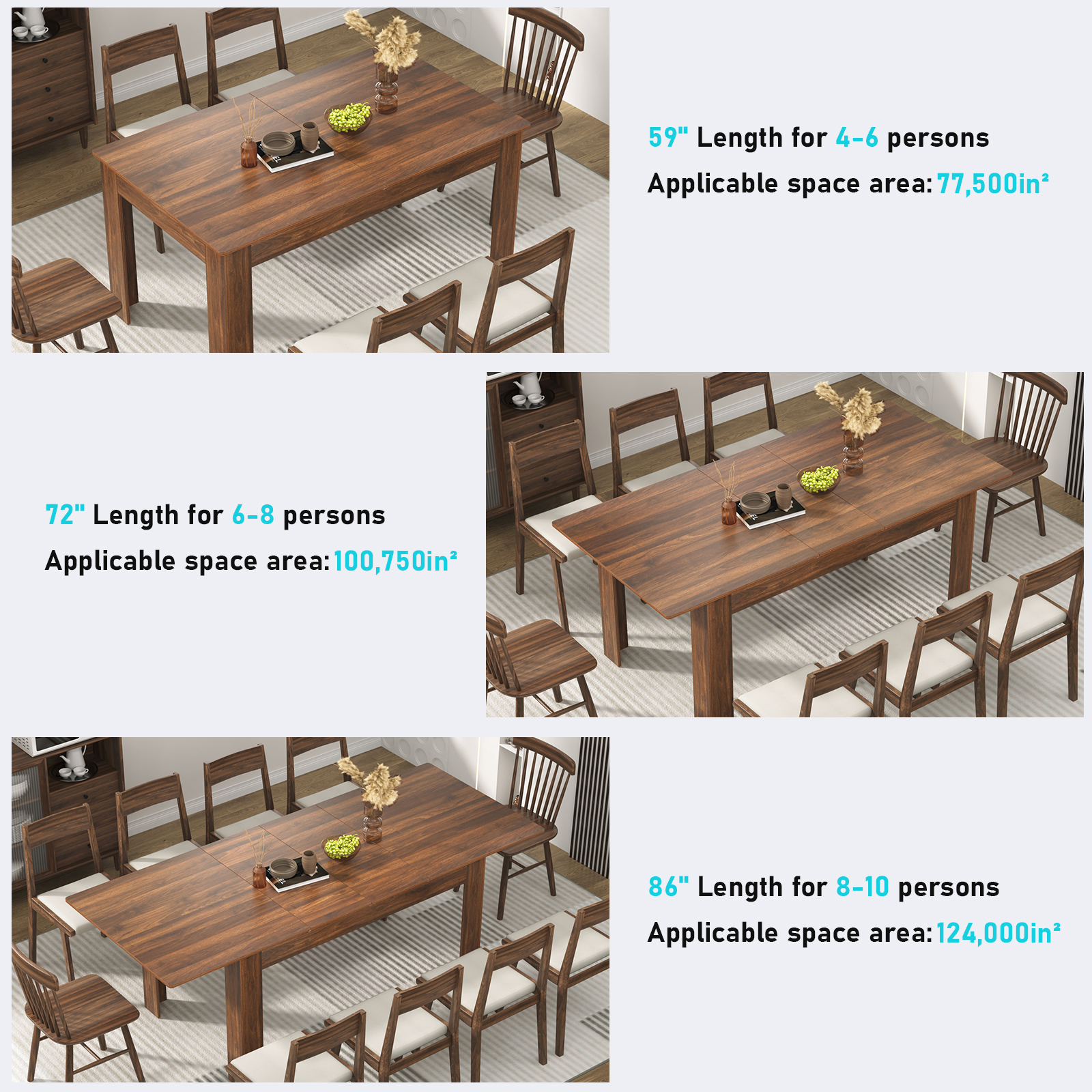 ChVans Large Mobile Extendable Dining Table for 6-10, Modern Wood Kitchen Table Rectangular Table for Dining Room, Living Room