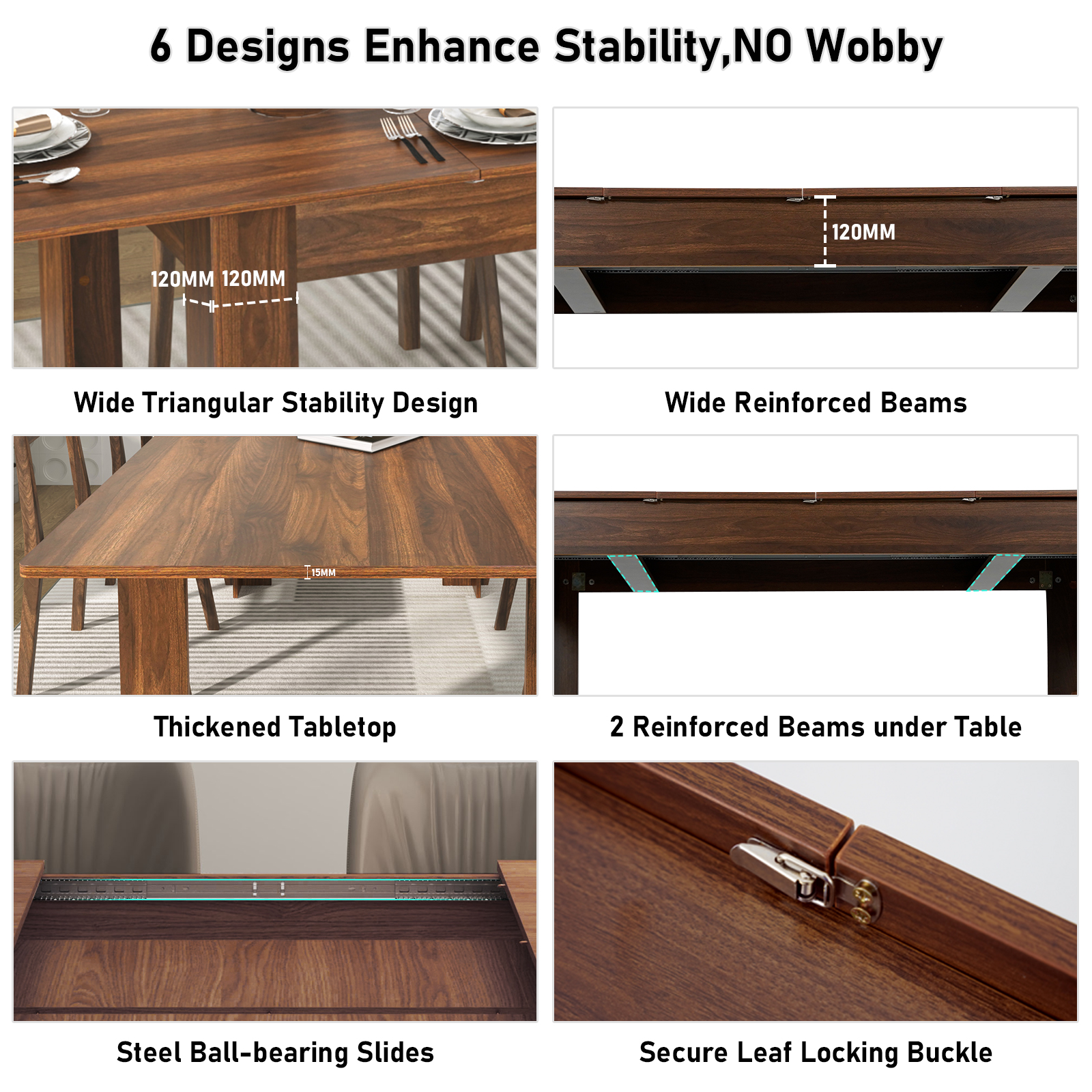 ChVans Large Mobile Extendable Dining Table for 6-10, Modern Wood Kitchen Table Rectangular Table for Dining Room, Living Room