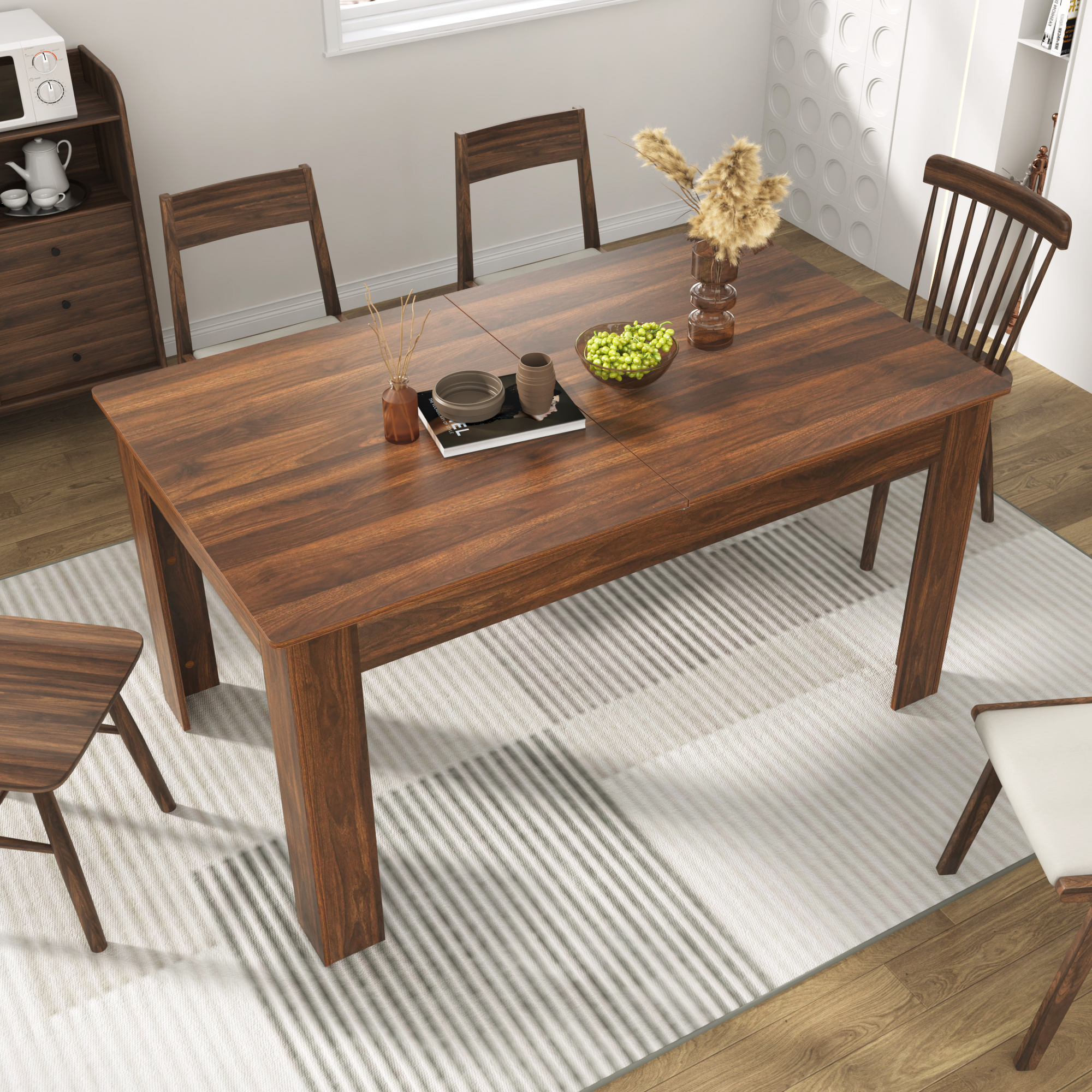 ChVans Large Mobile Extendable Dining Table for 6-10, Modern Wood Kitchen Table Rectangular Table for Dining Room, Living Room