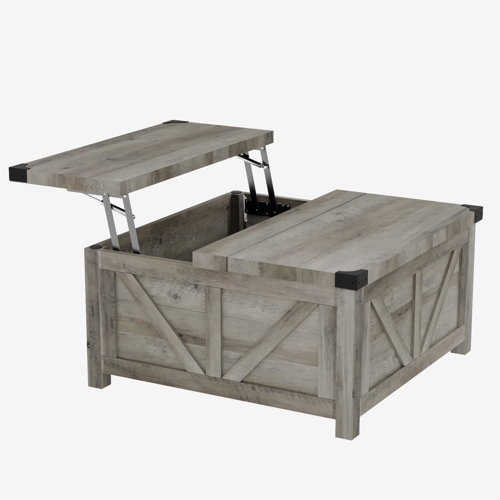 ChVans 35.6" Square Lift Top Coffee Table, Farmhouse Coffee Table with Storage & Charging Ports, Wood Center Table w/Large Hidden Space for Living Room Home Office, Brown