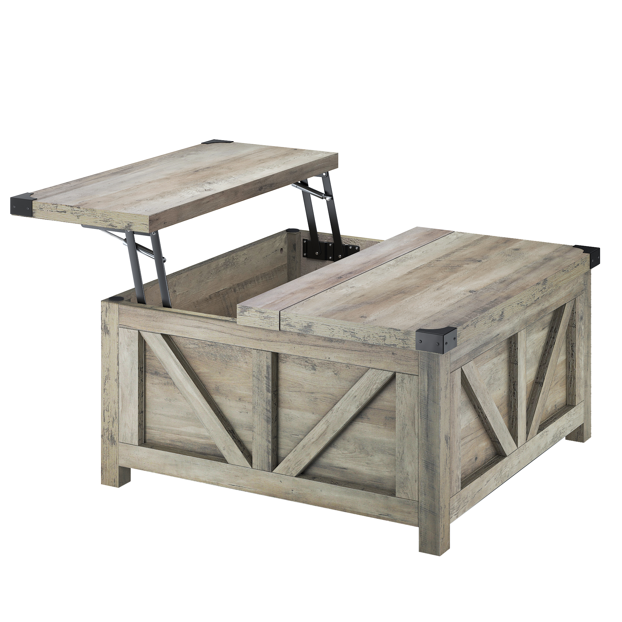 ChVans 35.6" Square Lift Top Coffee Table, Farmhouse Coffee Table with Storage & Charging Ports, Wood Center Table w/Large Hidden Space for Living Room Home Office, Brown