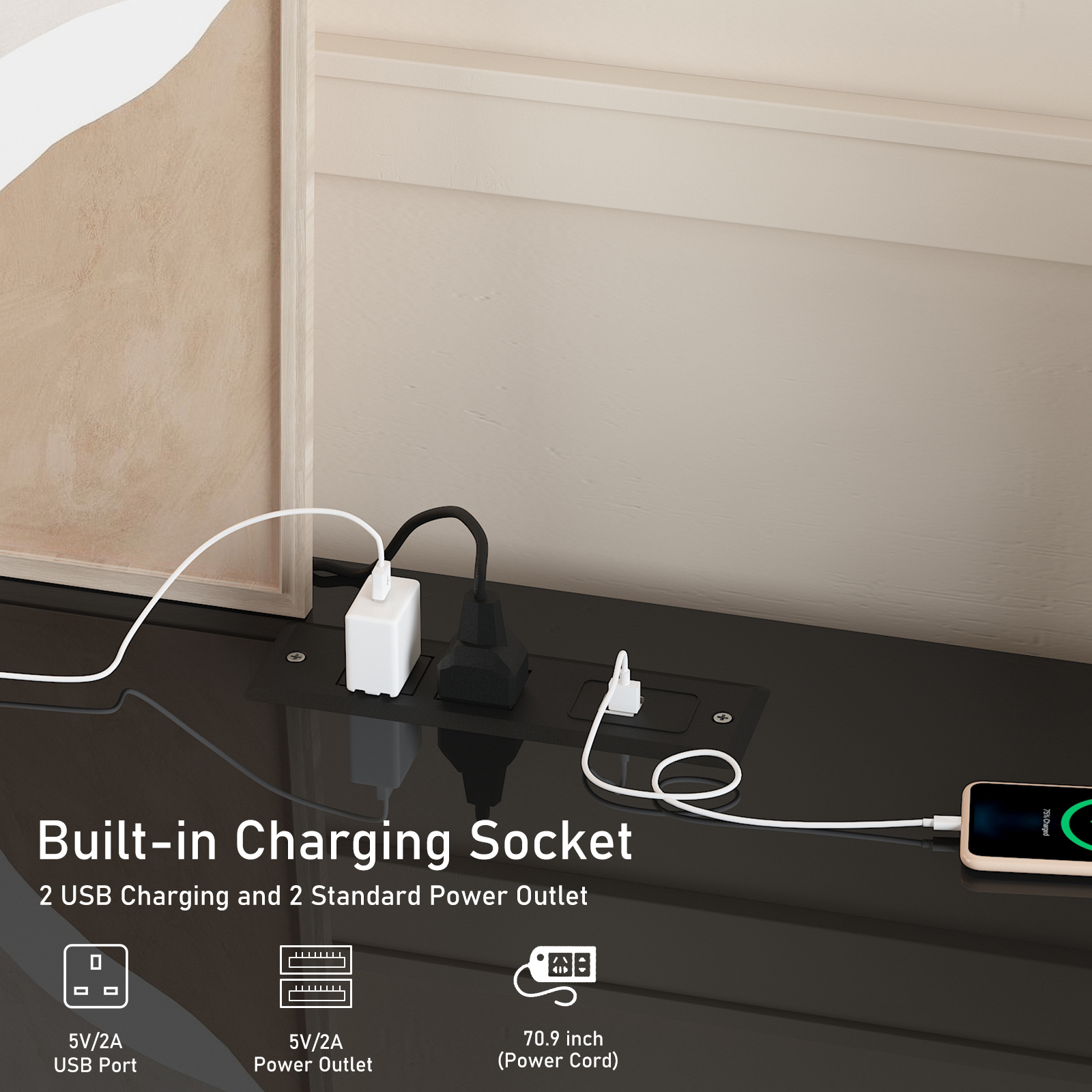 ChVans Large LED TV Stand for 75/85" TV with Power Outlets, Living Room Entertainment Center with Storage Drawers&Cabinets Furniture, Black High Gloss TV Cabinet Console Table-70.9"