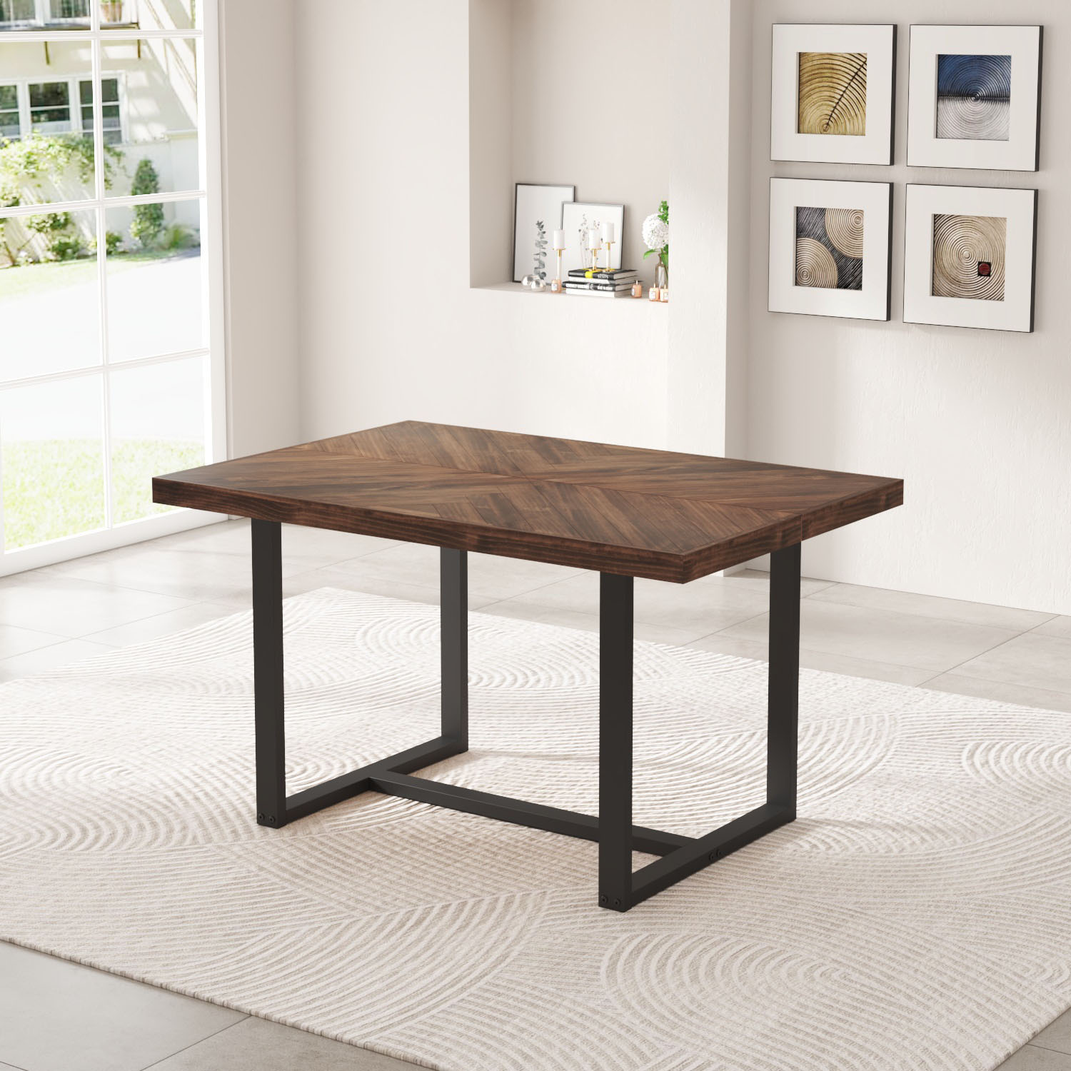 ChVans Dining Table for 4-6 Person, Rustic Farmhouse Solid Wood Dining Table with Metal Frame for Kitchen Meal(Brown-72 in Dining Table)