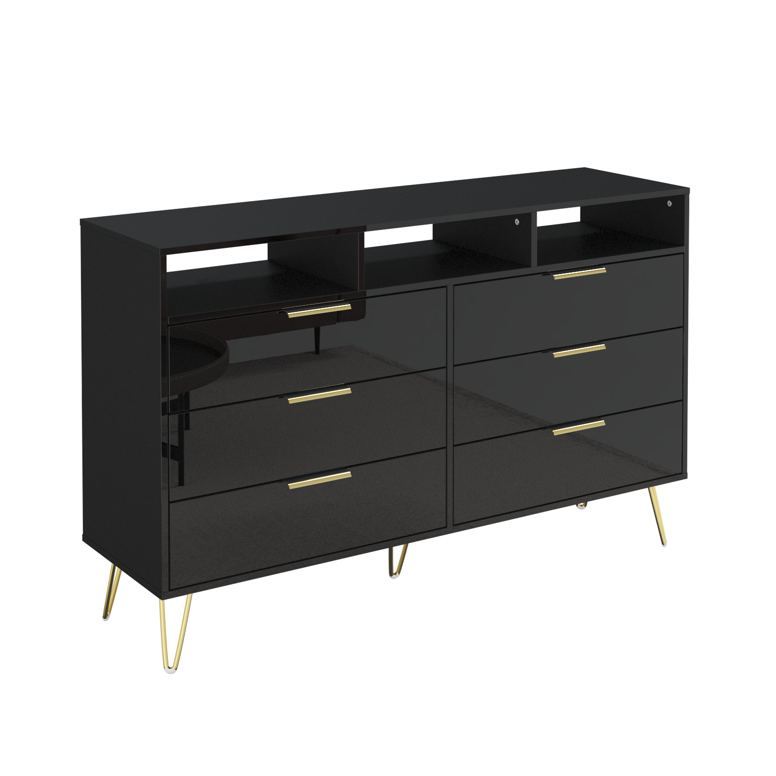 ChVans Black Dresser with LED Lights for Bedroom, Modern Wood Dresser with Wide Drawers and Metal Handles, 6 drawer dresser for Kids Living Room, Bedroom, Hallway