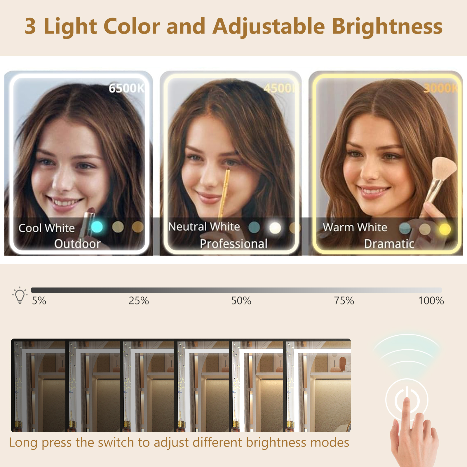 ChVans Black Vanity Desk with LED Light Mirror & Power Outlet, LED Makeup Table with 3 Shelves & 2 Drawers & 3 Level Adjustable Cabinet/Makeup Vanity Stool for Women, Girls