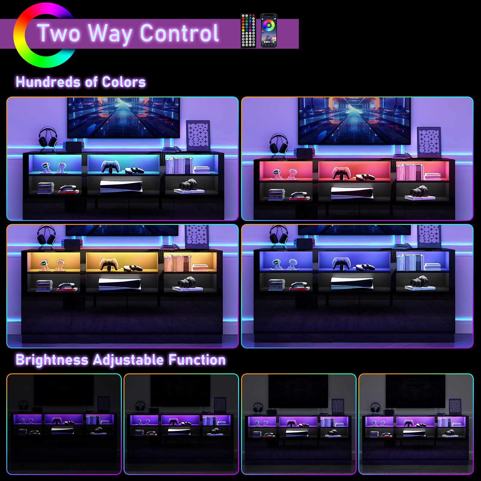 70" LED TV Stand for up to 80" TVs, 32" High Modern Entertainment Center with 4-Doors Cabinet & 6 Shelves to Storage