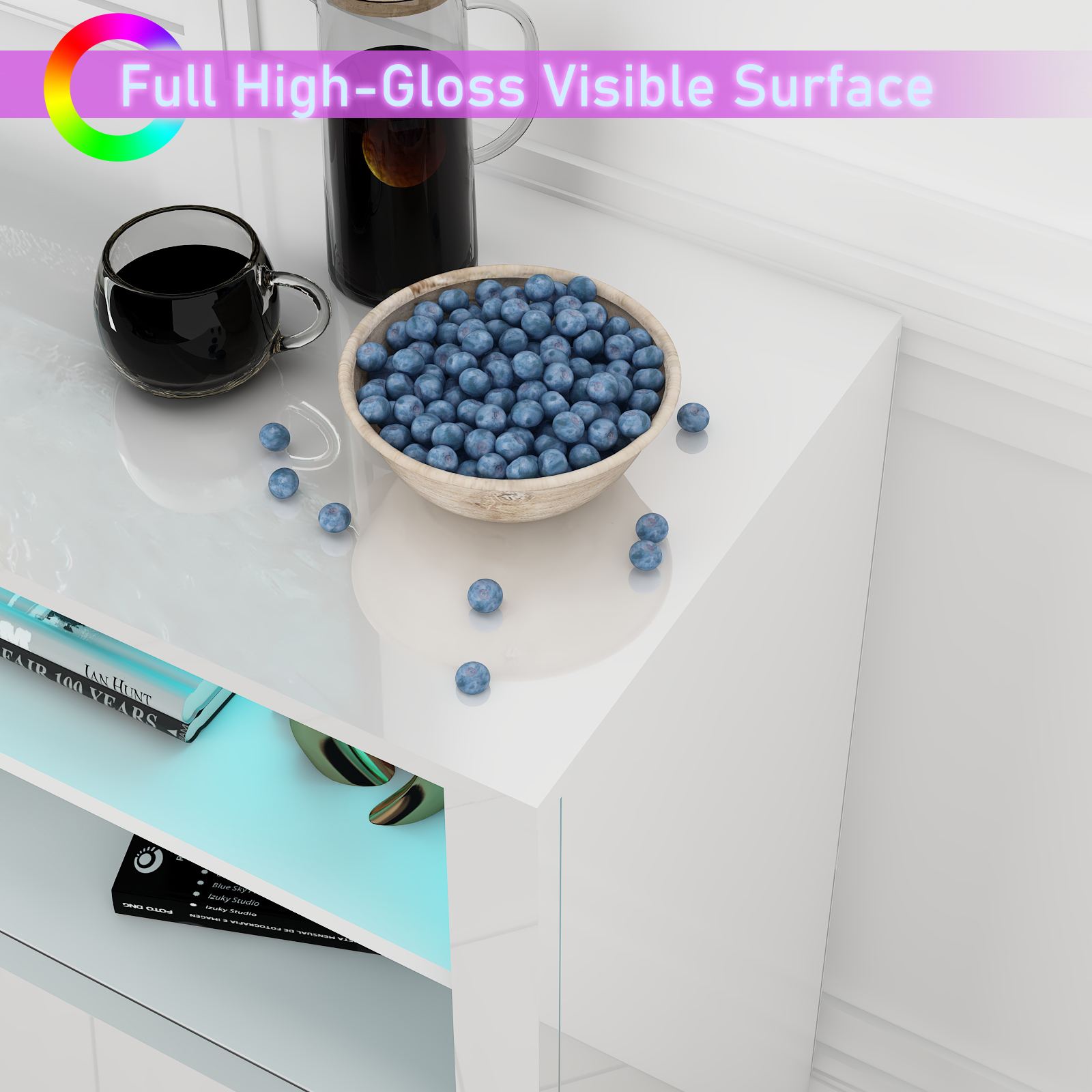 70" LED TV Stand for up to 80" TVs, 32" High Modern Entertainment Center with 4-Doors Cabinet & 6 Shelves to Storage