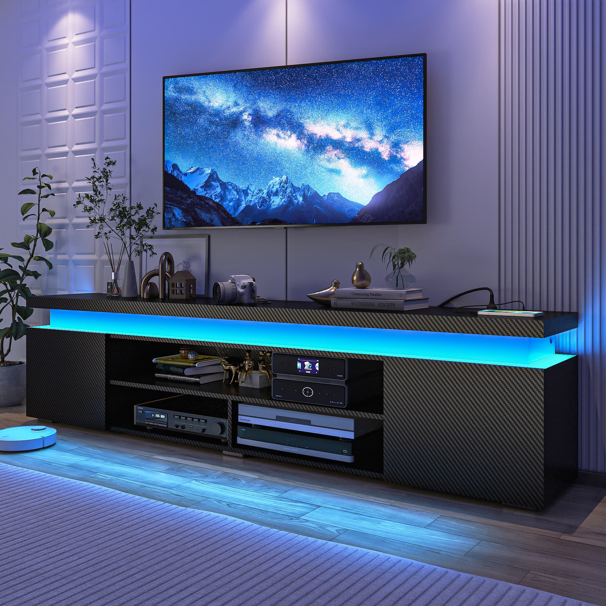 LED TV Stand for up to 85" TVs with Power Outlet 3 Drawers