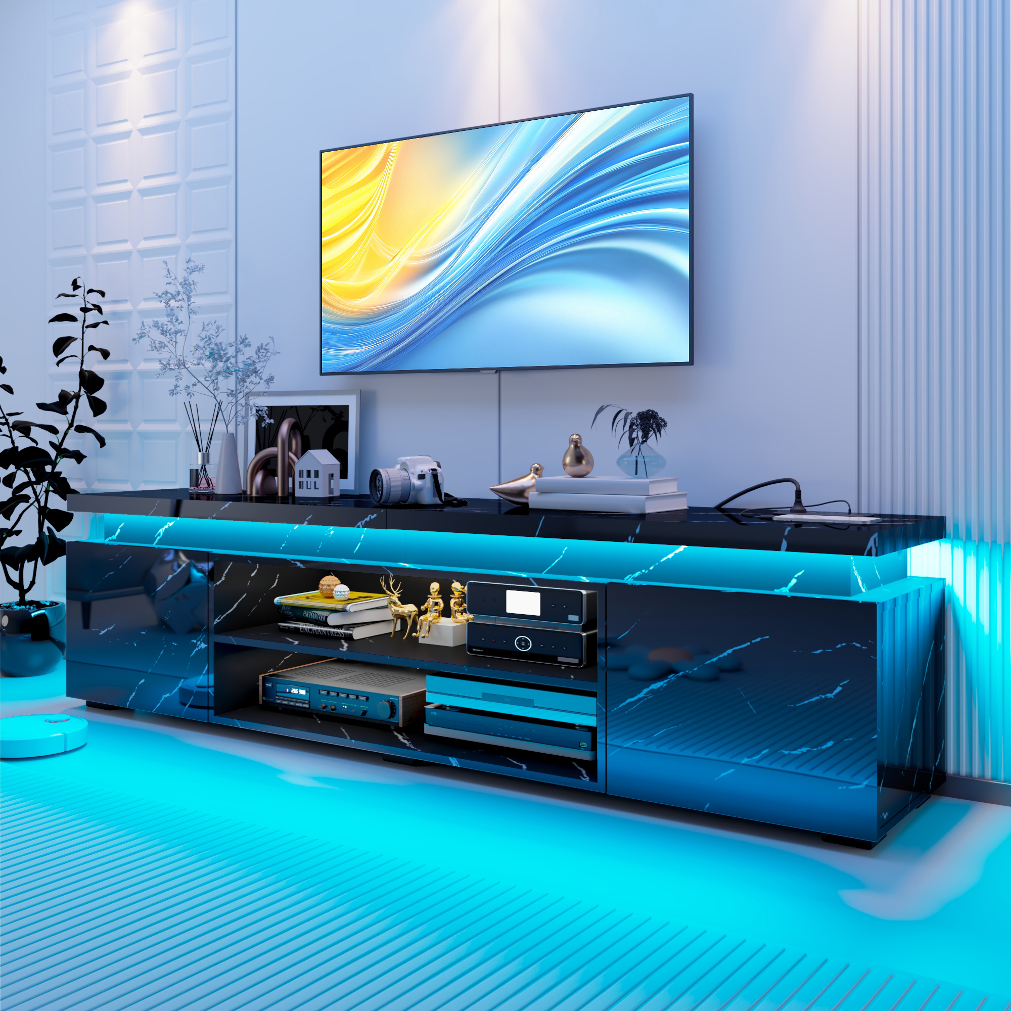 LED TV Stand for up to 70" -90" TVs, Marble Gloss