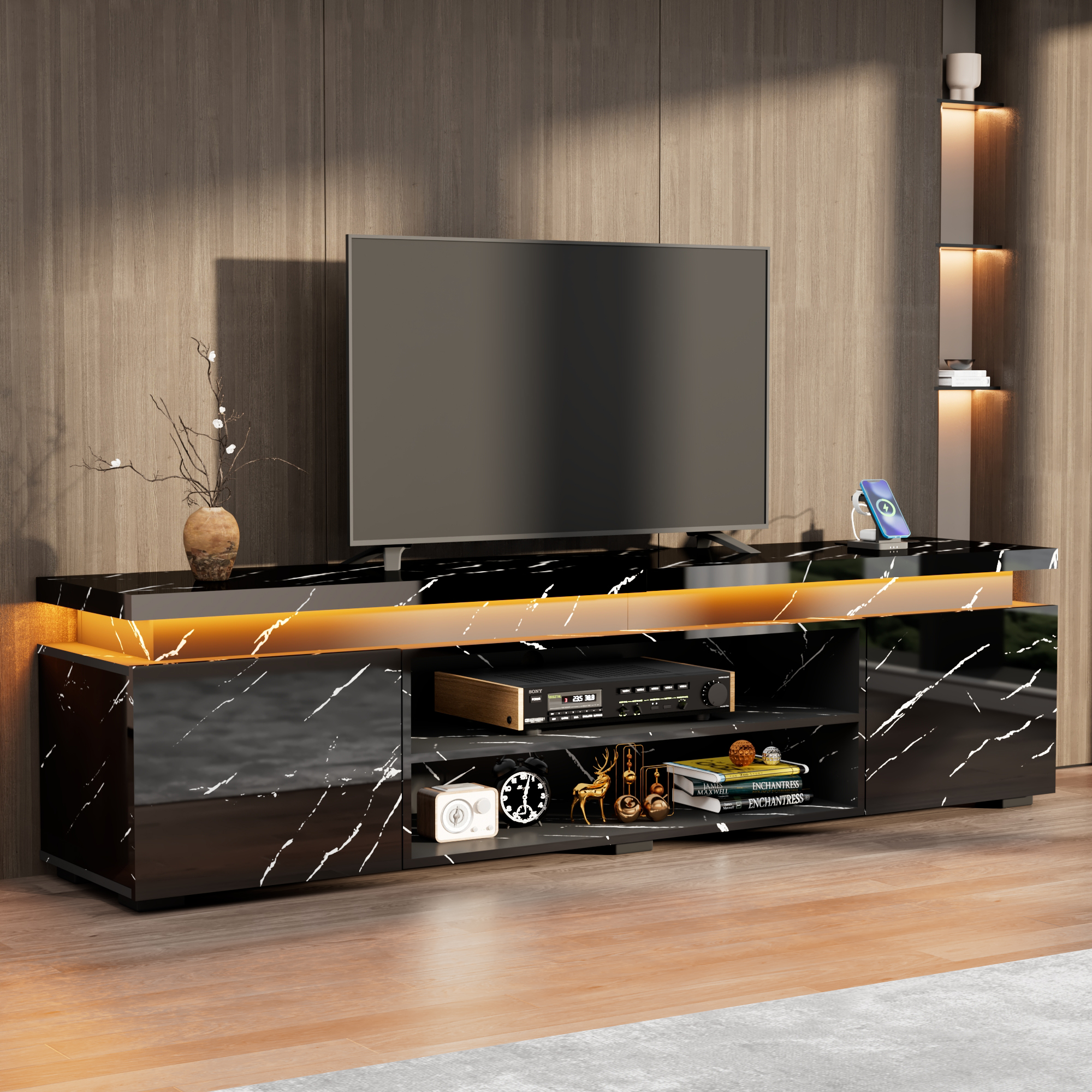 LED TV Stand for up to 70" -90" TVs, Marble Gloss
