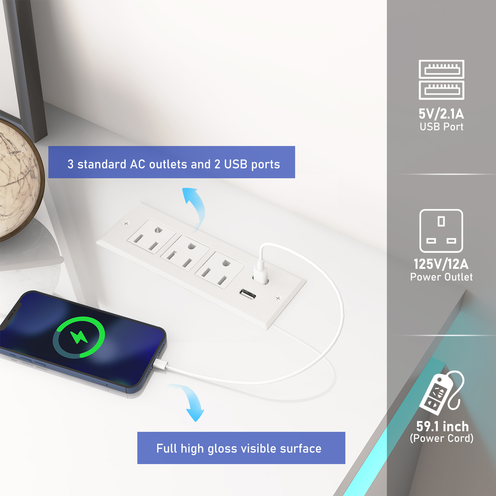 LED TV Stand for up to 95" TVs with Power Outlet, 80" Large Entertainment Center Console Table Gaming Soundbar Shelf for Living Room