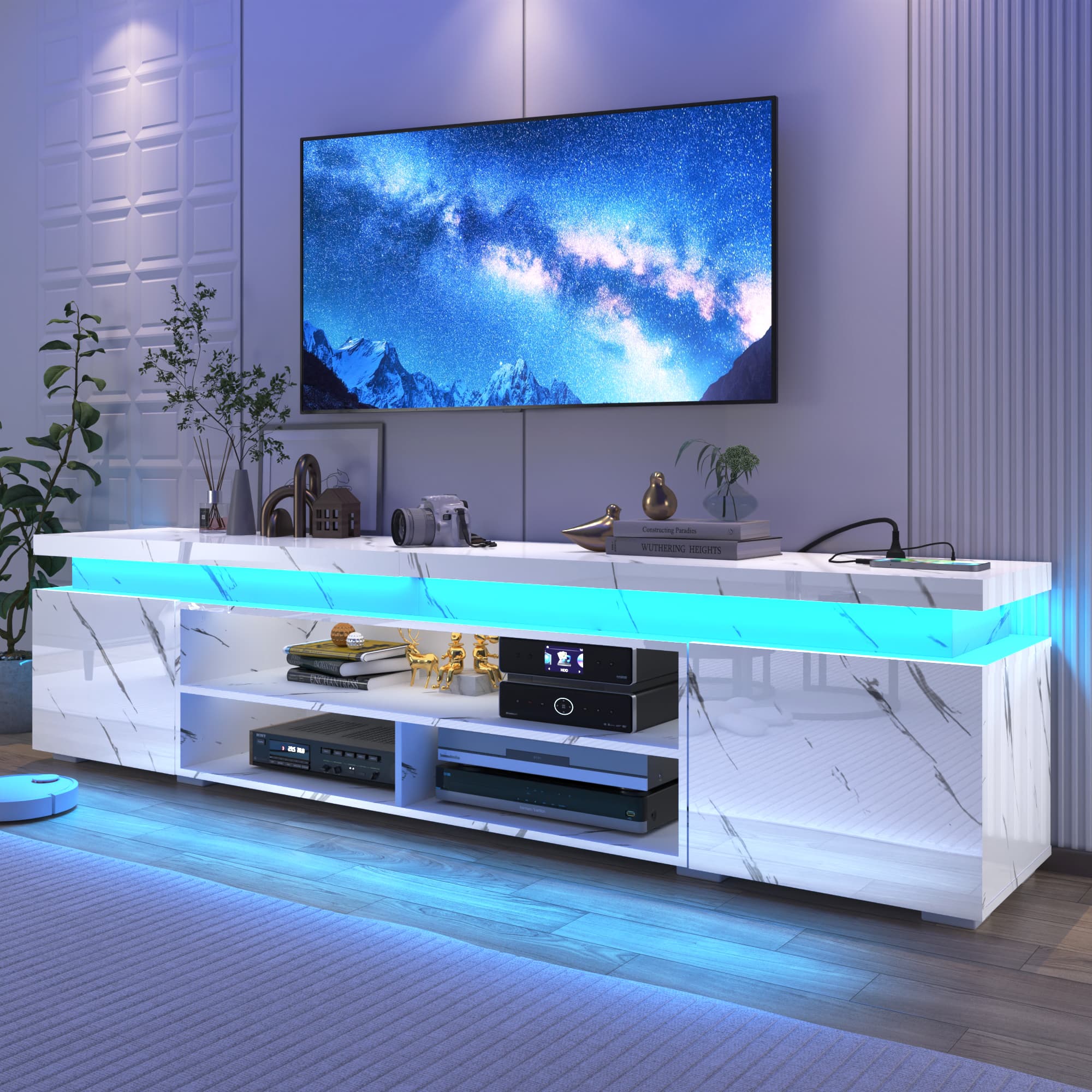 LED TV Stand for up to 70" -90" TVs, Marble Gloss