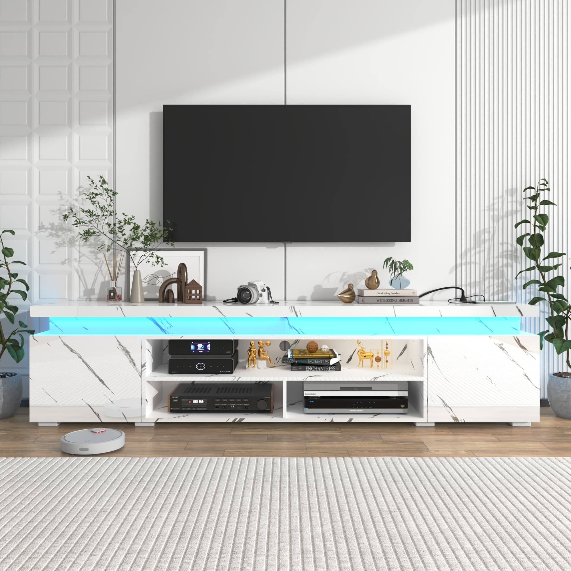 LED TV Stand for up to 70" -90" TVs, Marble Gloss