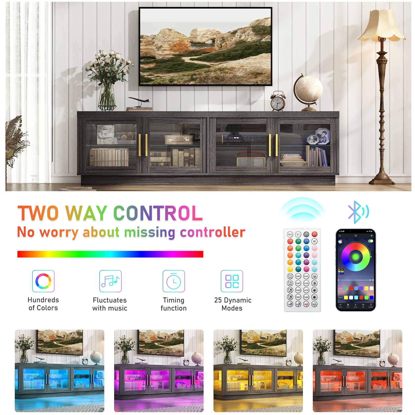 ChVans 70" LED TV Stand for TVs up to 85", Farmhouse TV Stand, Home Entertainment Center with Storage Cabinet, TV Consoles for Living Room