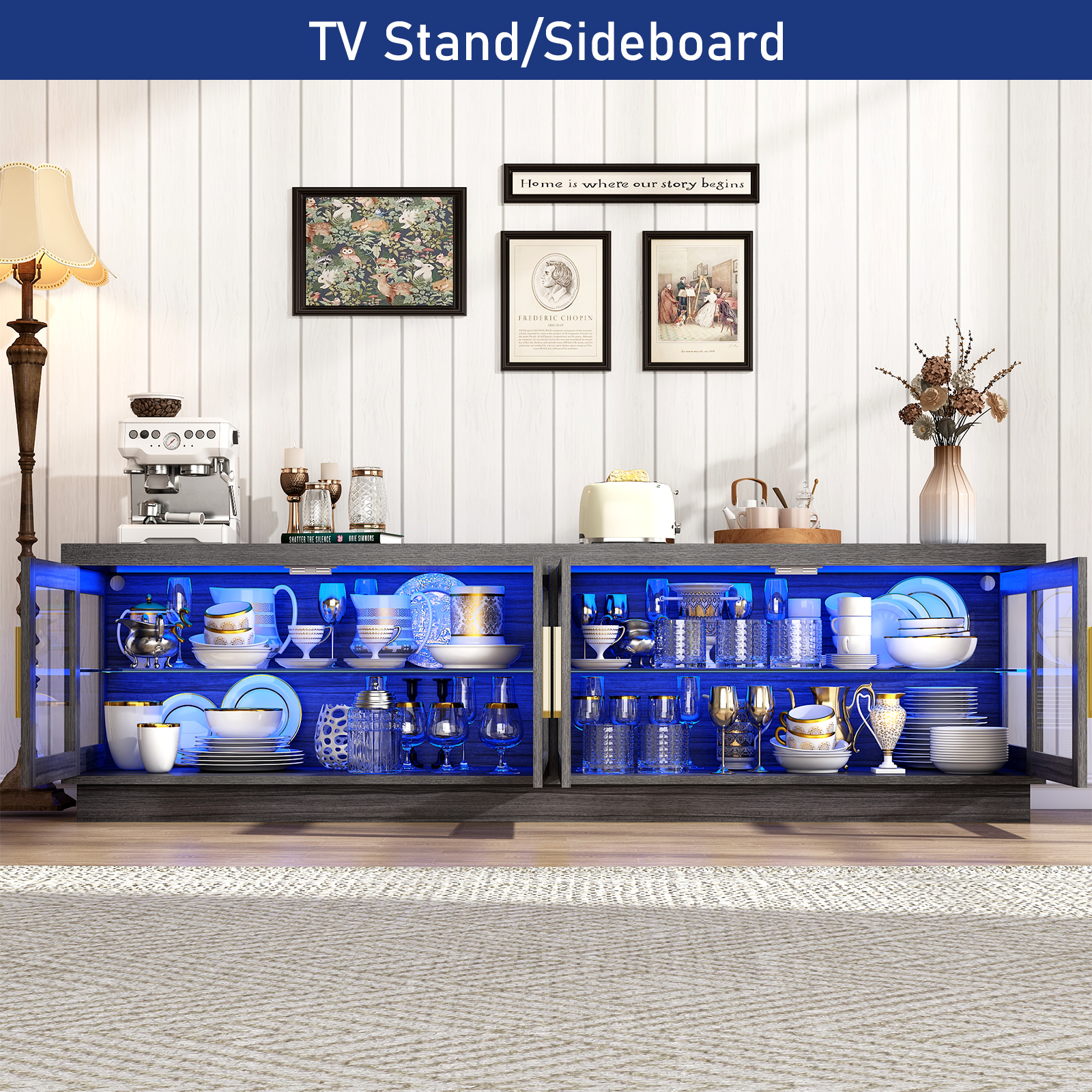 ChVans 70" LED TV Stand for TVs up to 85", Farmhouse TV Stand, Home Entertainment Center with Storage Cabinet, TV Consoles for Living Room