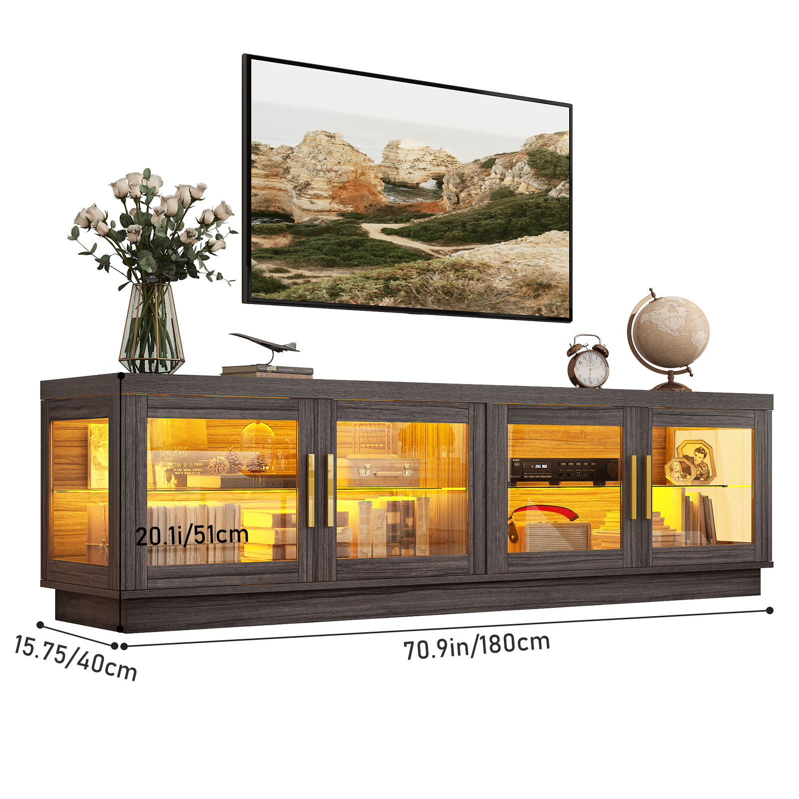 ChVans 70" LED TV Stand for TVs up to 85", Farmhouse TV Stand, Home Entertainment Center with Storage Cabinet, TV Consoles for Living Room