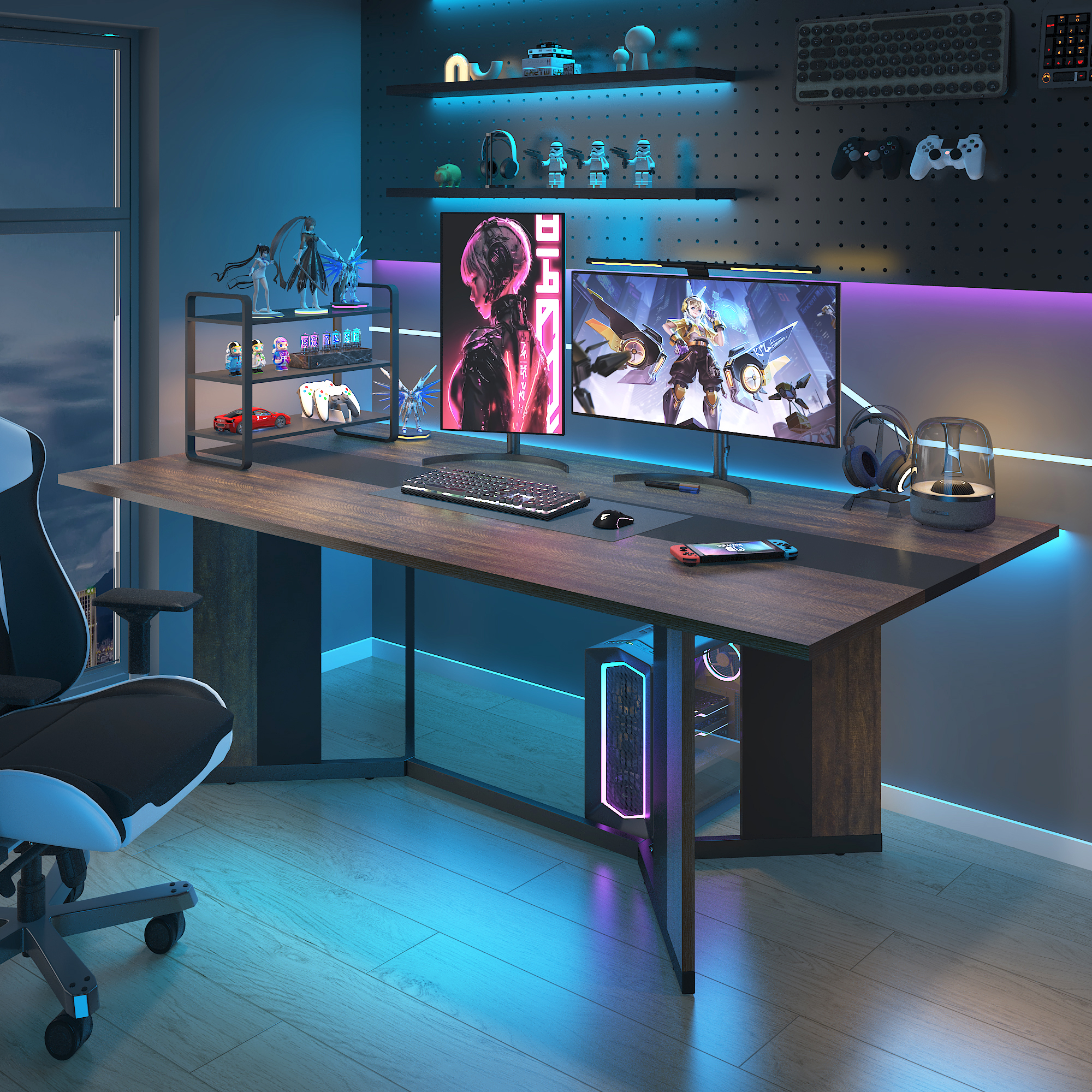 71 inch Large Rectangular Dining Table for 6-8 People, Dining Table with Marble-Color Wood Waterproof Tabletop and Adjustable Leg, 6ft Luxurious Family Dinner Table for Office Kitchen Living Room