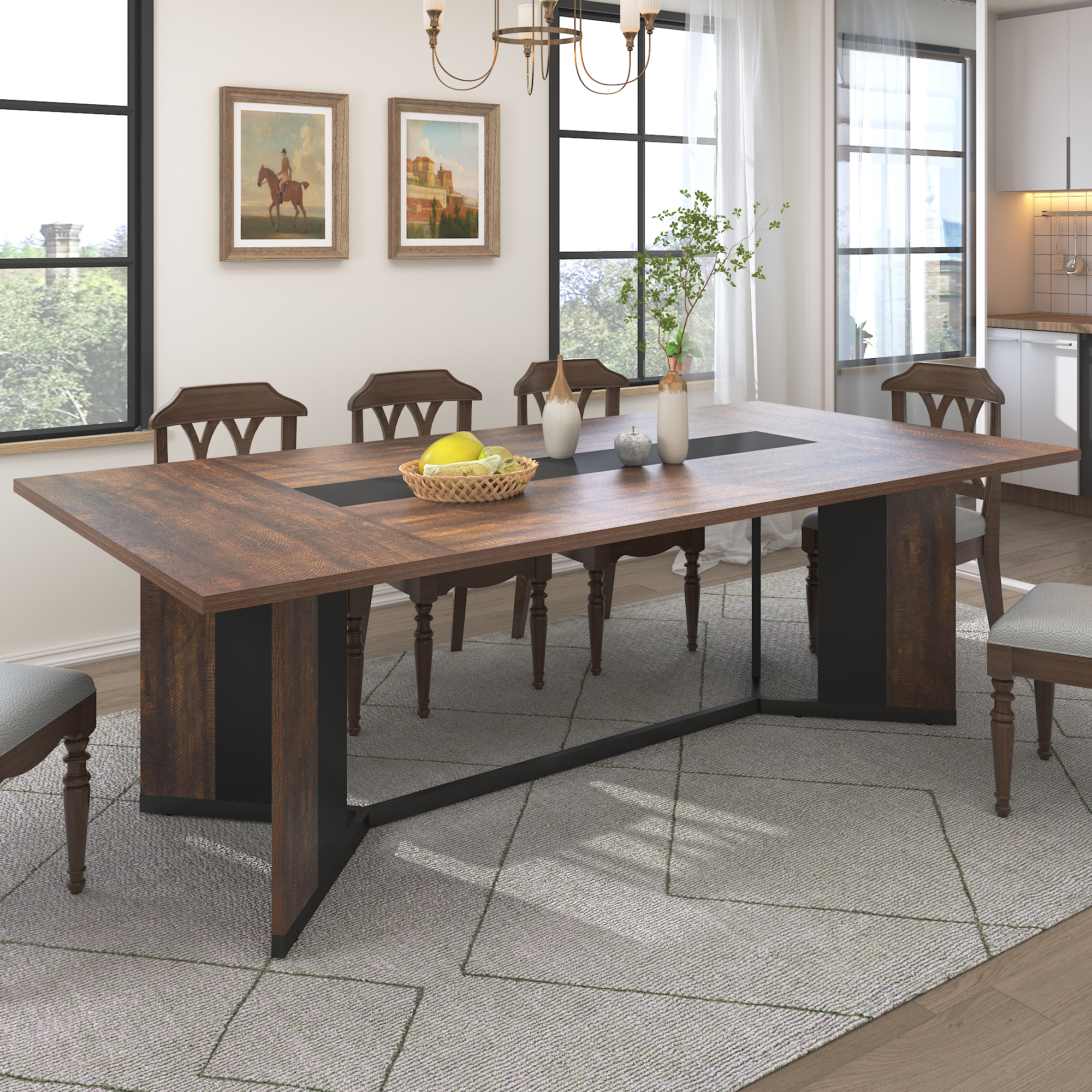 78 inch Large Rectangular Dining Table for 8-10 People, Dining Table with Marble-Color Wood Waterproof Tabletop and Adjustable Leg, 6.5ft Luxurious Family Dinner Table for Office Kitchen Living Room