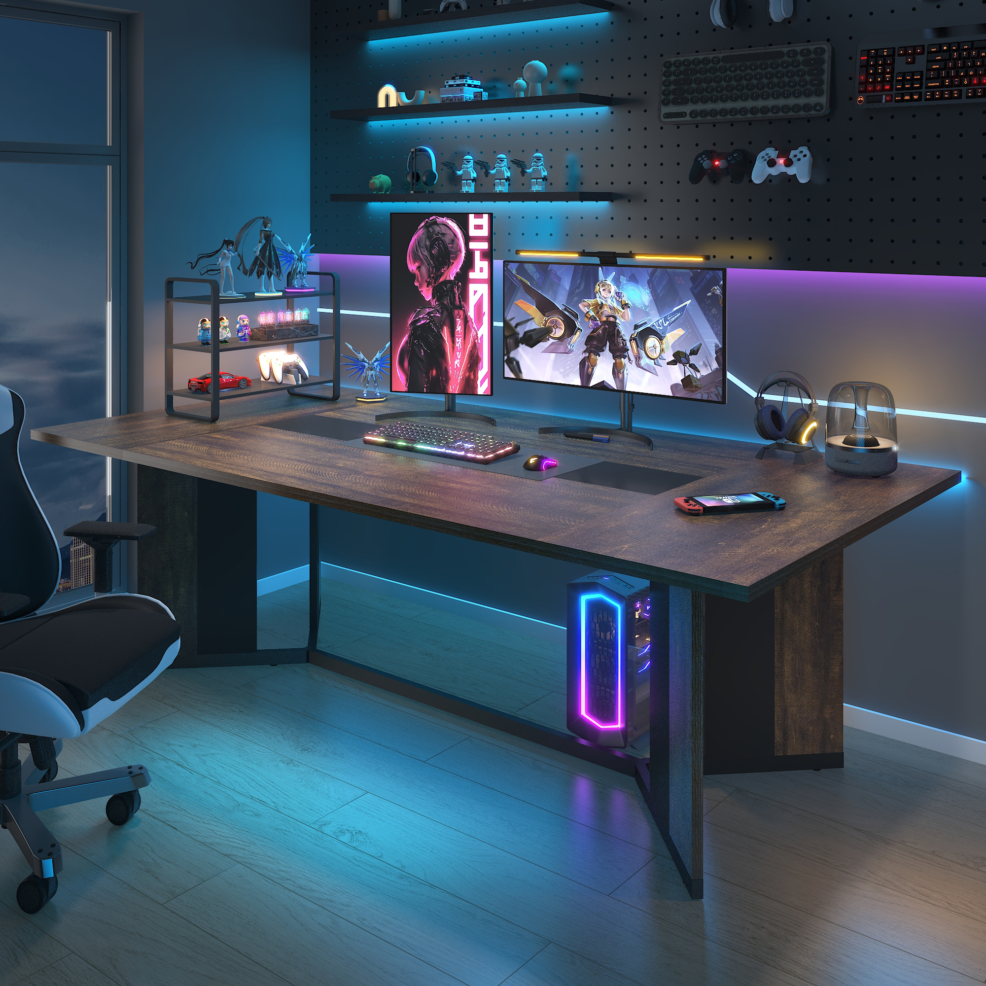 78 inch Large Rectangular Dining Table for 8-10 People, Dining Table with Marble-Color Wood Waterproof Tabletop and Adjustable Leg, 6.5ft Luxurious Family Dinner Table for Office Kitchen Living Room