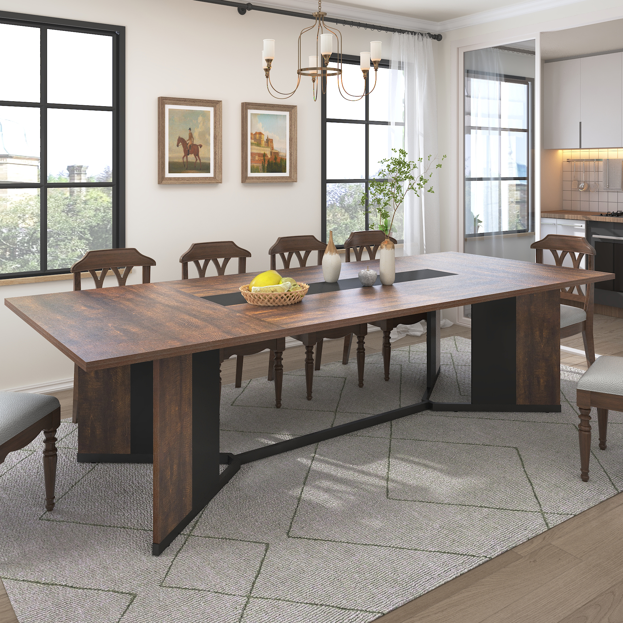 78 inch Large Rectangular Dining Table for 8-10 People, Dining Table with Marble-Color Wood Waterproof Tabletop and Adjustable Leg, 6.5ft Luxurious Family Dinner Table for Office Kitchen Living Room