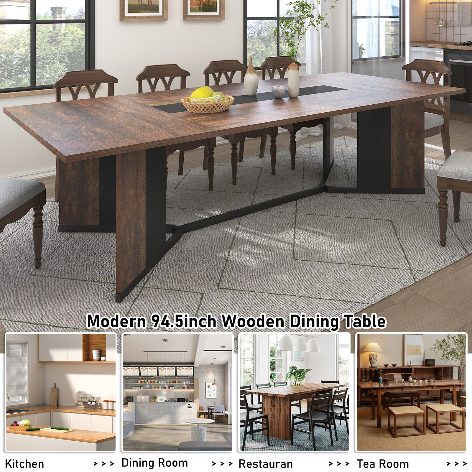 78 inch Large Rectangular Dining Table for 8-10 People, Dining Table with Marble-Color Wood Waterproof Tabletop and Adjustable Leg, 6.5ft Luxurious Family Dinner Table for Office Kitchen Living Room