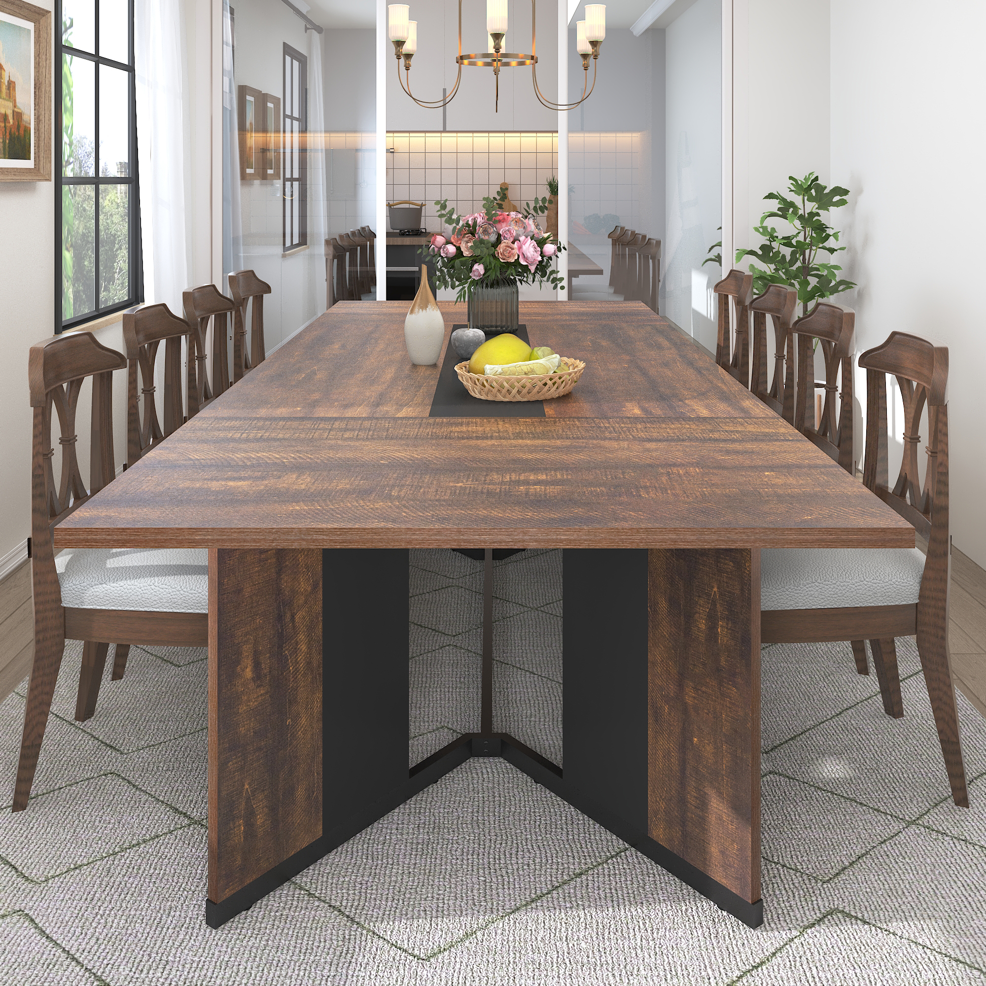 78 inch Large Rectangular Dining Table for 8-10 People, Dining Table with Marble-Color Wood Waterproof Tabletop and Adjustable Leg, 6.5ft Luxurious Family Dinner Table for Office Kitchen Living Room