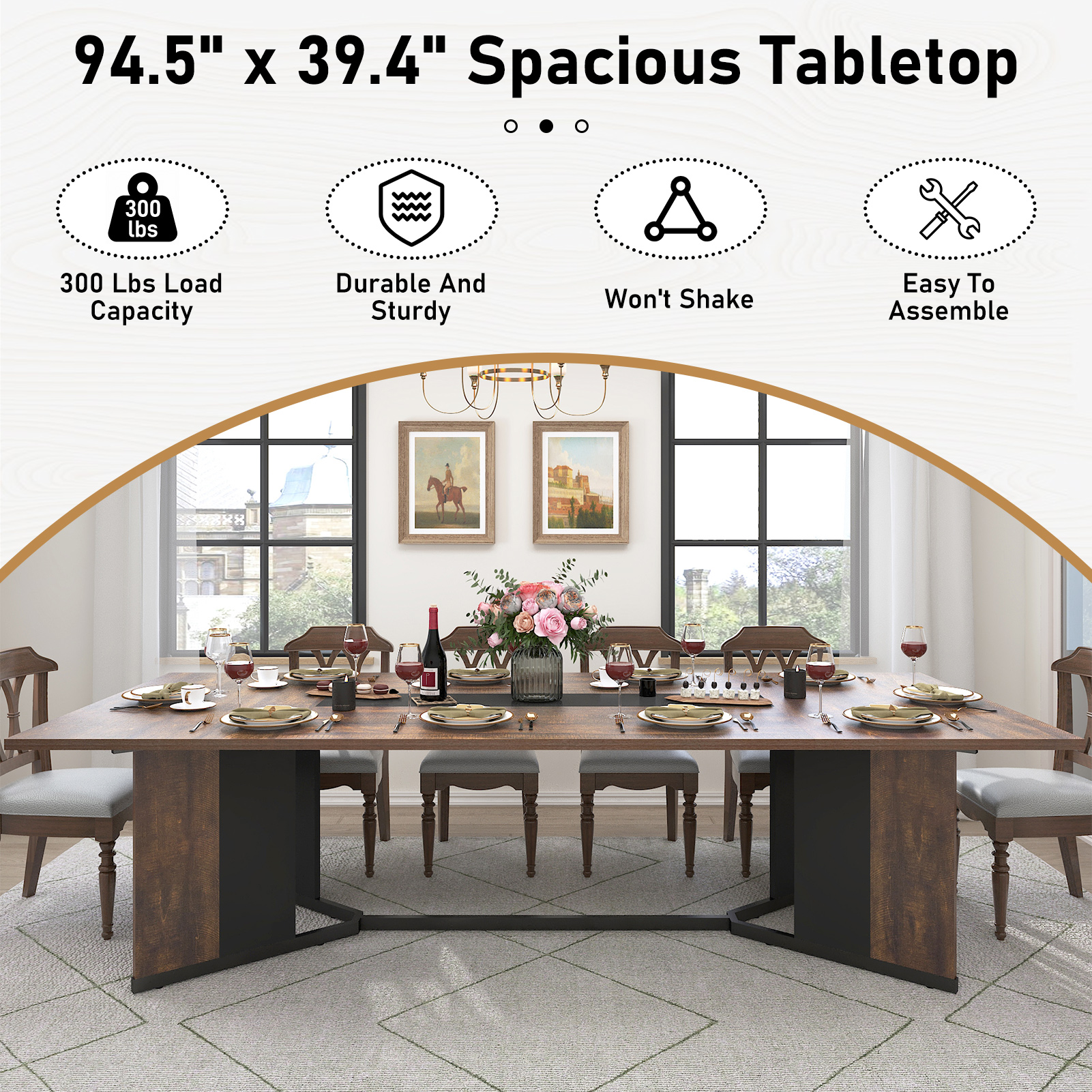 78 inch Large Rectangular Dining Table for 8-10 People, Dining Table with Marble-Color Wood Waterproof Tabletop and Adjustable Leg, 6.5ft Luxurious Family Dinner Table for Office Kitchen Living Room