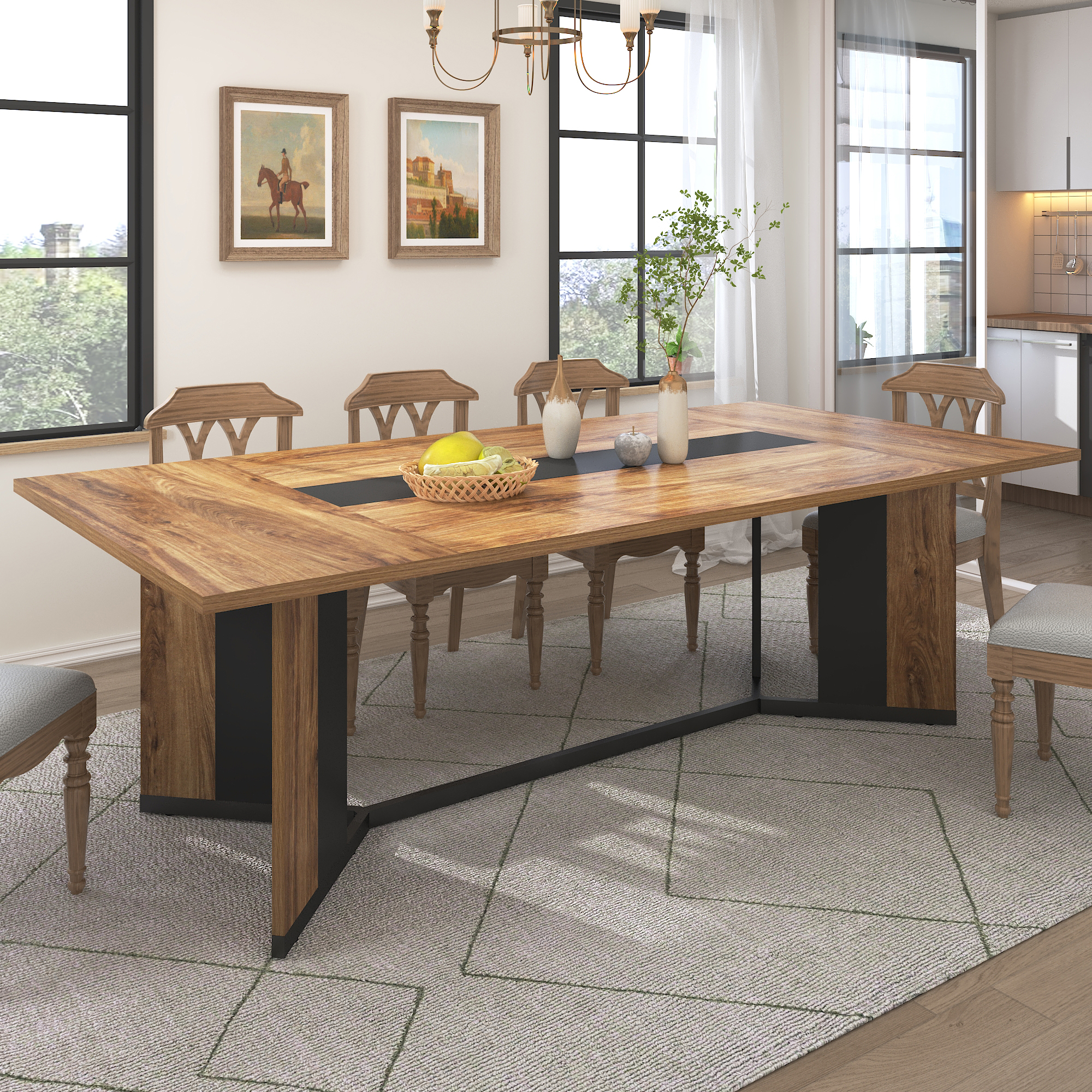 78 inch Large Rectangular Dining Table for 8-10 People, Dining Table with Marble-Color Wood Waterproof Tabletop and Adjustable Leg, 6.5ft Luxurious Family Dinner Table for Office Kitchen Living Room