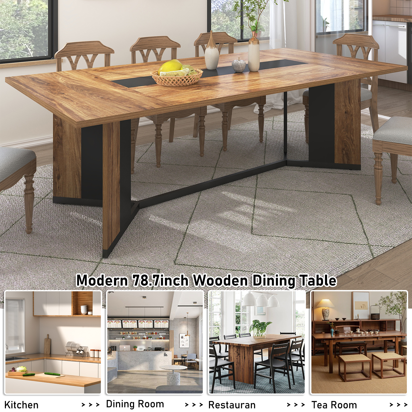 78 inch Large Rectangular Dining Table for 8-10 People, Dining Table with Marble-Color Wood Waterproof Tabletop and Adjustable Leg, 6.5ft Luxurious Family Dinner Table for Office Kitchen Living Room