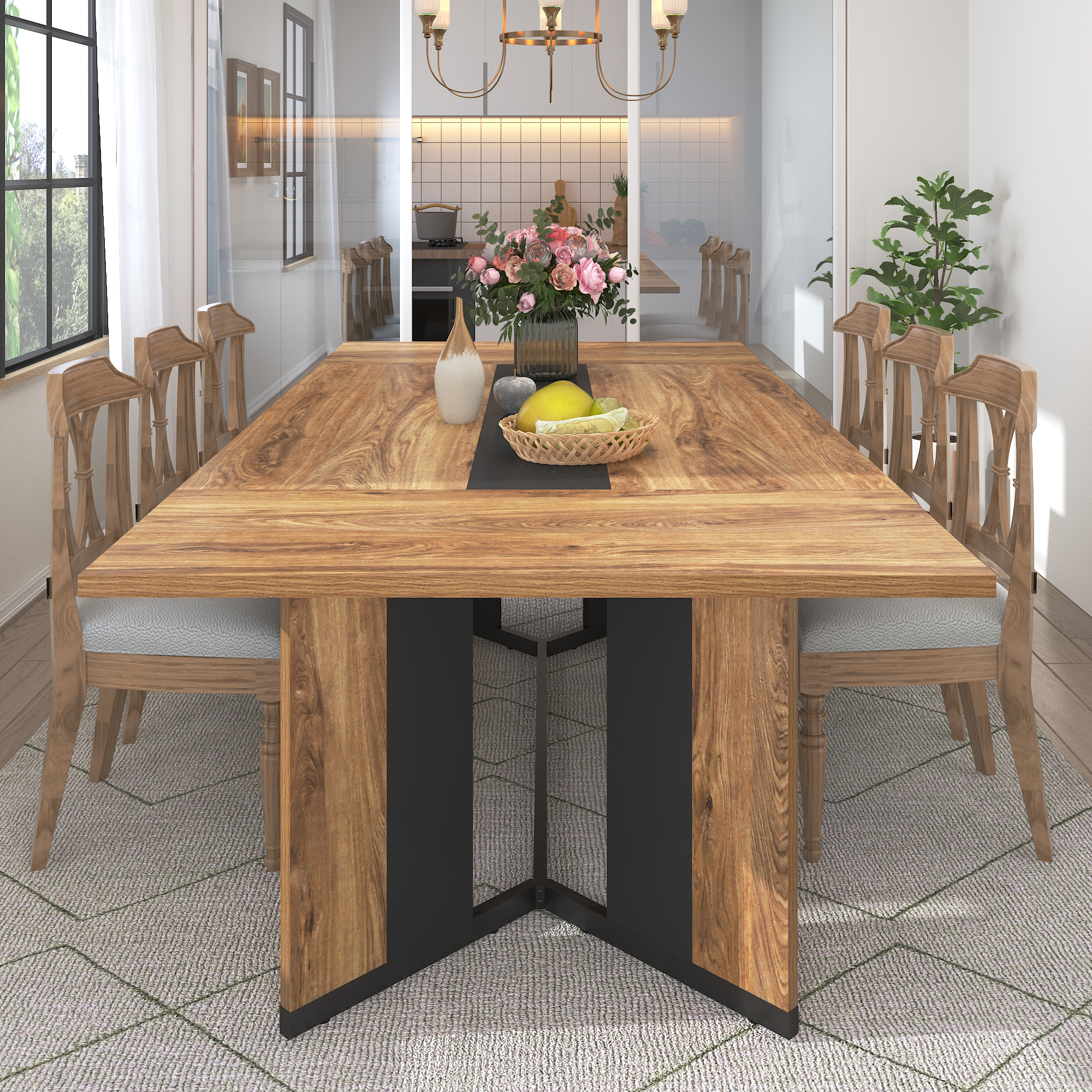 78 inch Large Rectangular Dining Table for 8-10 People, Dining Table with Marble-Color Wood Waterproof Tabletop and Adjustable Leg, 6.5ft Luxurious Family Dinner Table for Office Kitchen Living Room