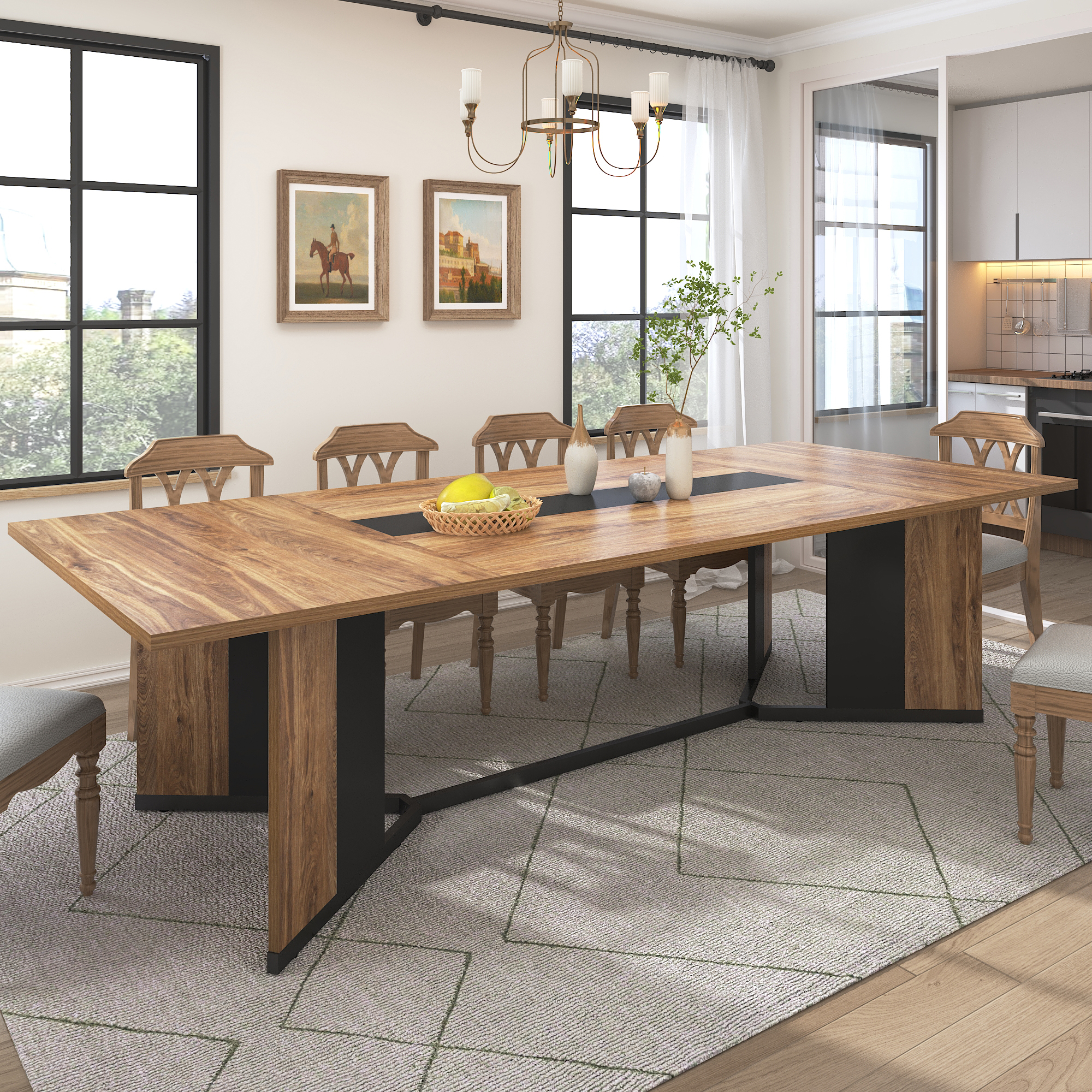 78 inch Large Rectangular Dining Table for 8-10 People, Dining Table with Marble-Color Wood Waterproof Tabletop and Adjustable Leg, 6.5ft Luxurious Family Dinner Table for Office Kitchen Living Room