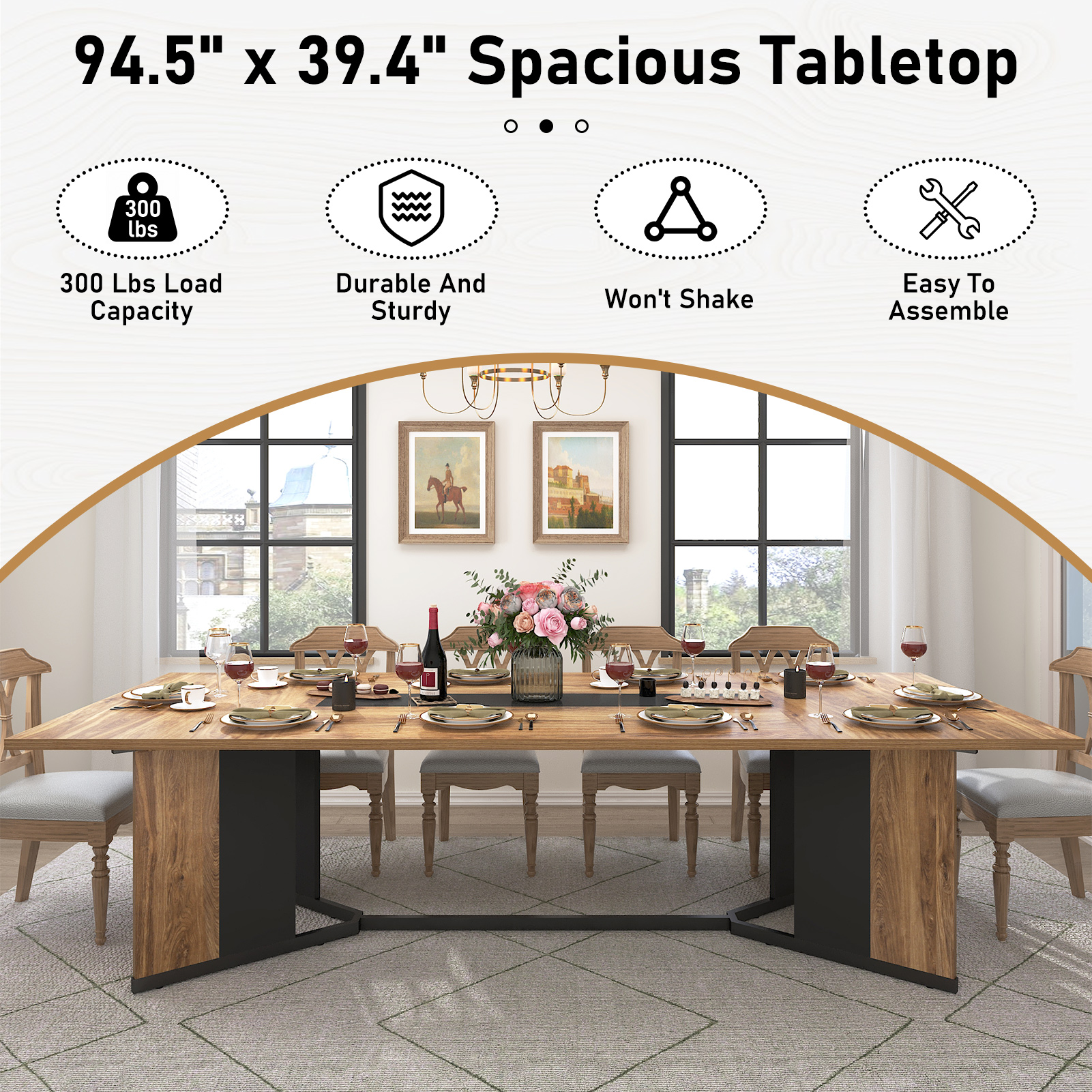 78 inch Large Rectangular Dining Table for 8-10 People, Dining Table with Marble-Color Wood Waterproof Tabletop and Adjustable Leg, 6.5ft Luxurious Family Dinner Table for Office Kitchen Living Room