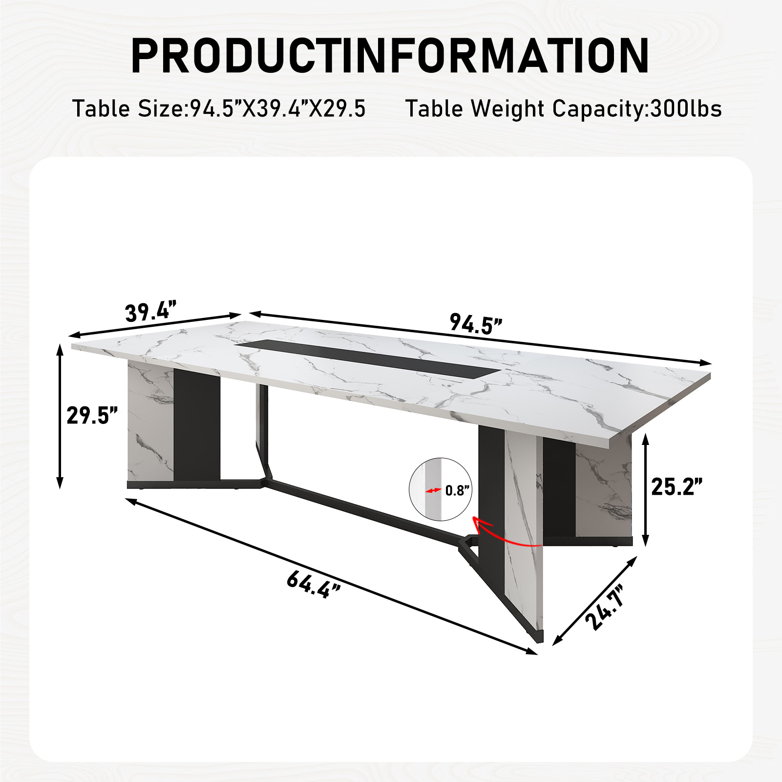 78 inch Large Rectangular Dining Table for 8-10 People, Dining Table with Marble-Color Wood Waterproof Tabletop and Adjustable Leg, 6.5ft Luxurious Family Dinner Table for Office Kitchen Living Room