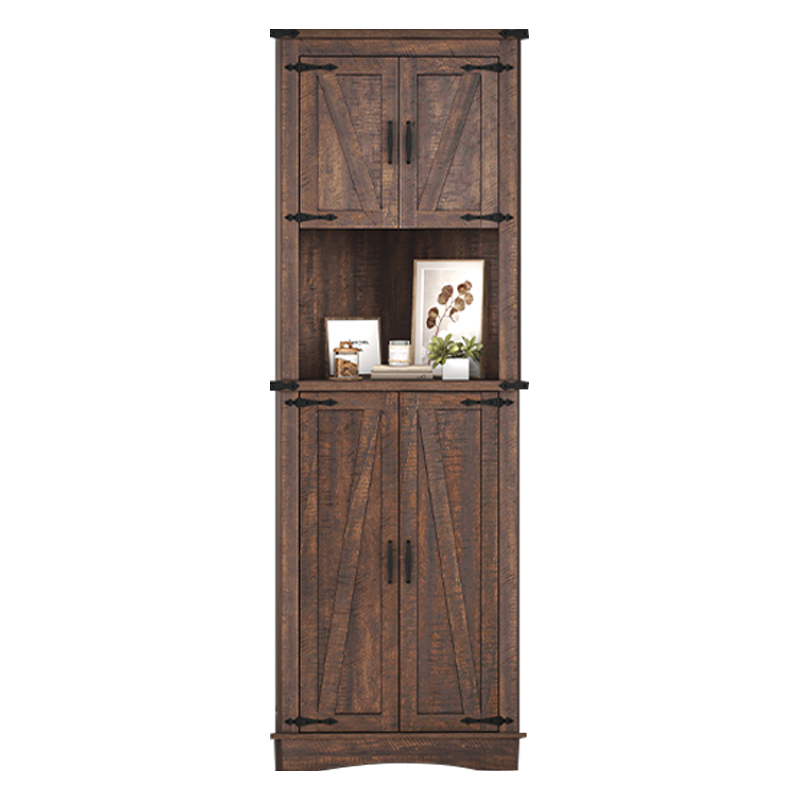 ChVans Farmhouse 68" Tall Corner Cabinet w/4 Barn Doors, 5 Tier Bookcase Storage Cabinet with Adjustable Shelves, Corner Storage Cabinet for Bathroom,Living Room,Kitchen, Brown