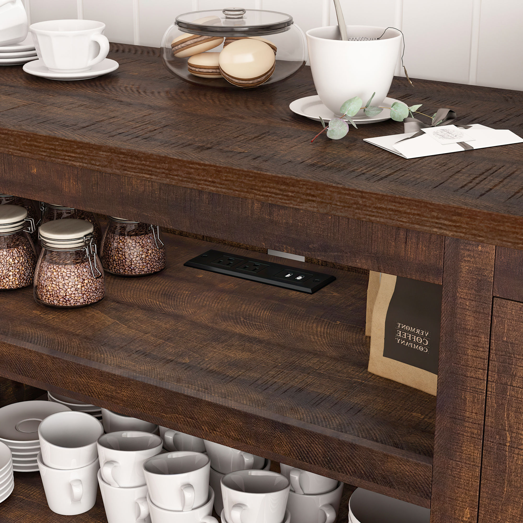 Chvans 66" Farmhouse TV Stand with Power Outlet /USB Charging Port for 70" 75" TVs